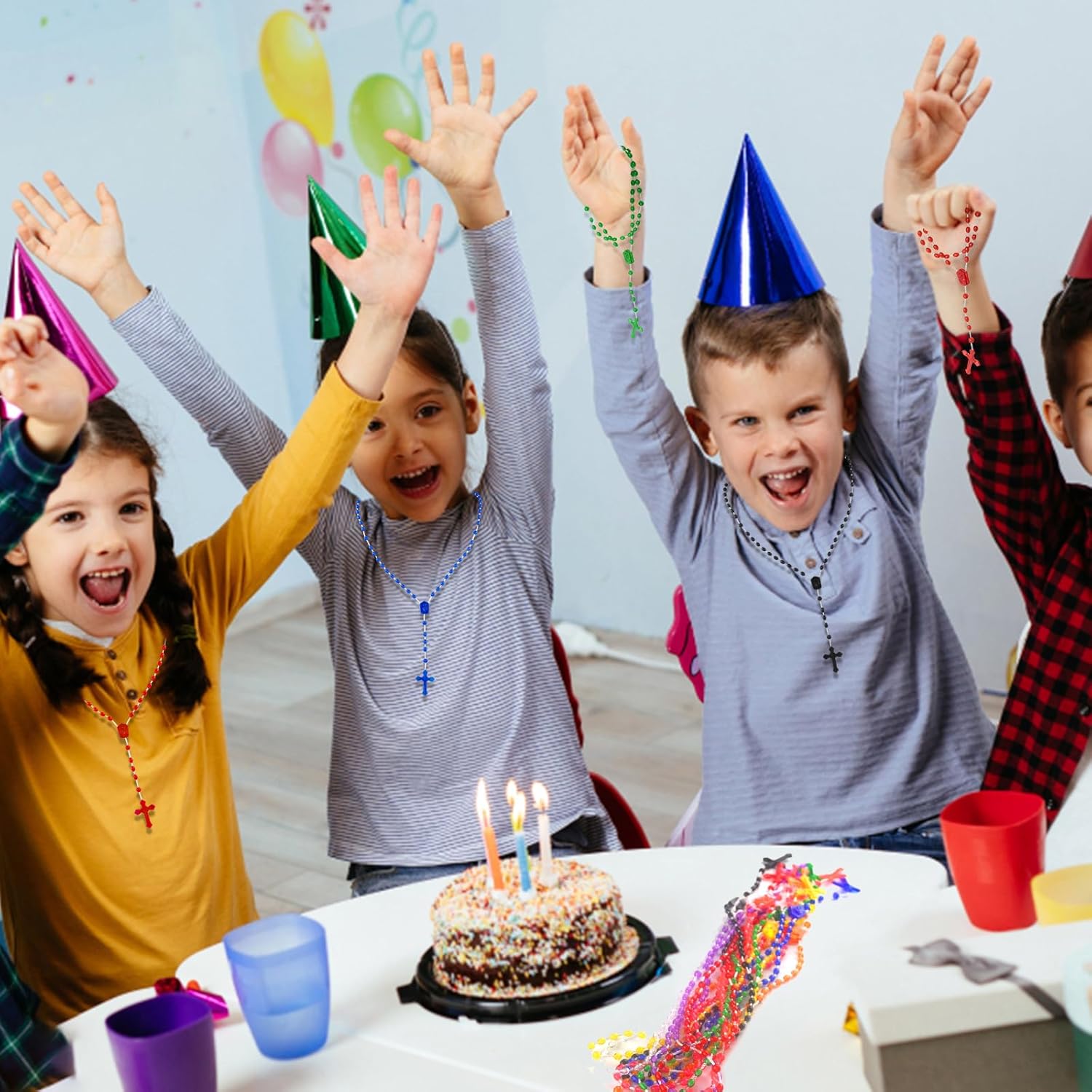 ZYFLSQ Bulk Plastic Rosary Beads Catholic 100 Pack, 17 Inch Assorted Rosary Cross Necklaces 10 Colors - Image 5