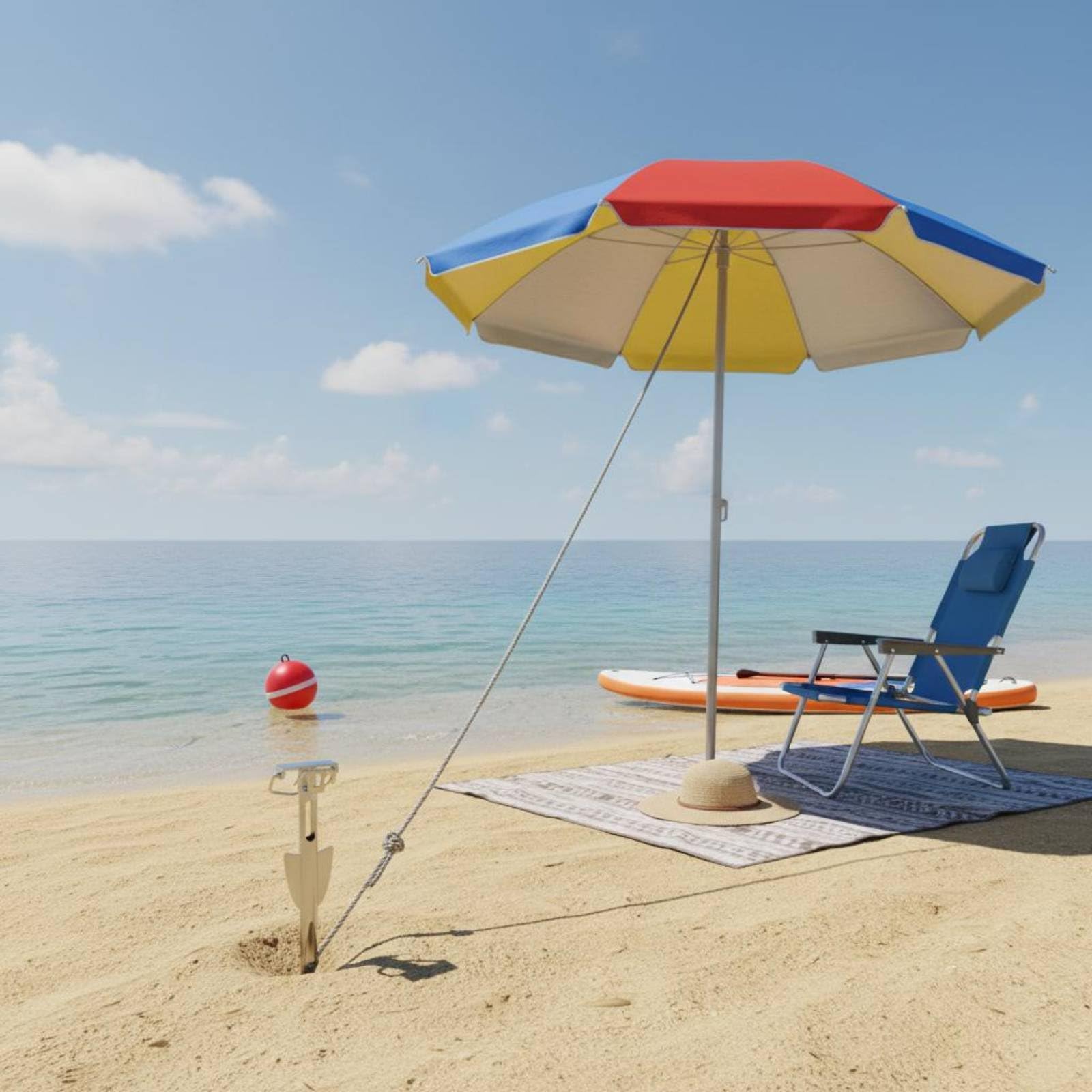 Gralara Ancora da Spiaggia per Barca Kayak Ancora Sabbia Ancoraggio Riva Gancio Marino Acciaio Inox Antiruggine Leggera, Ancora da Spiaggia con Corda da Ormeggio 1.2m