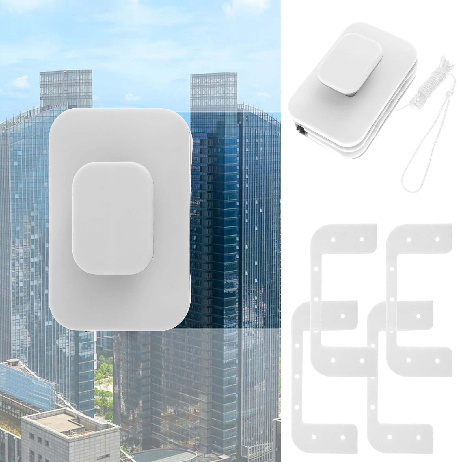 FALESOUL Magnetic Windshield Cleaner Tool, Double-Sided Window Cleaner Glass Wiper, Magnetic Windshield Cleaner for High Rise Car Glazed with Anti Falling Rope (0.31-0.59 inch Glass)