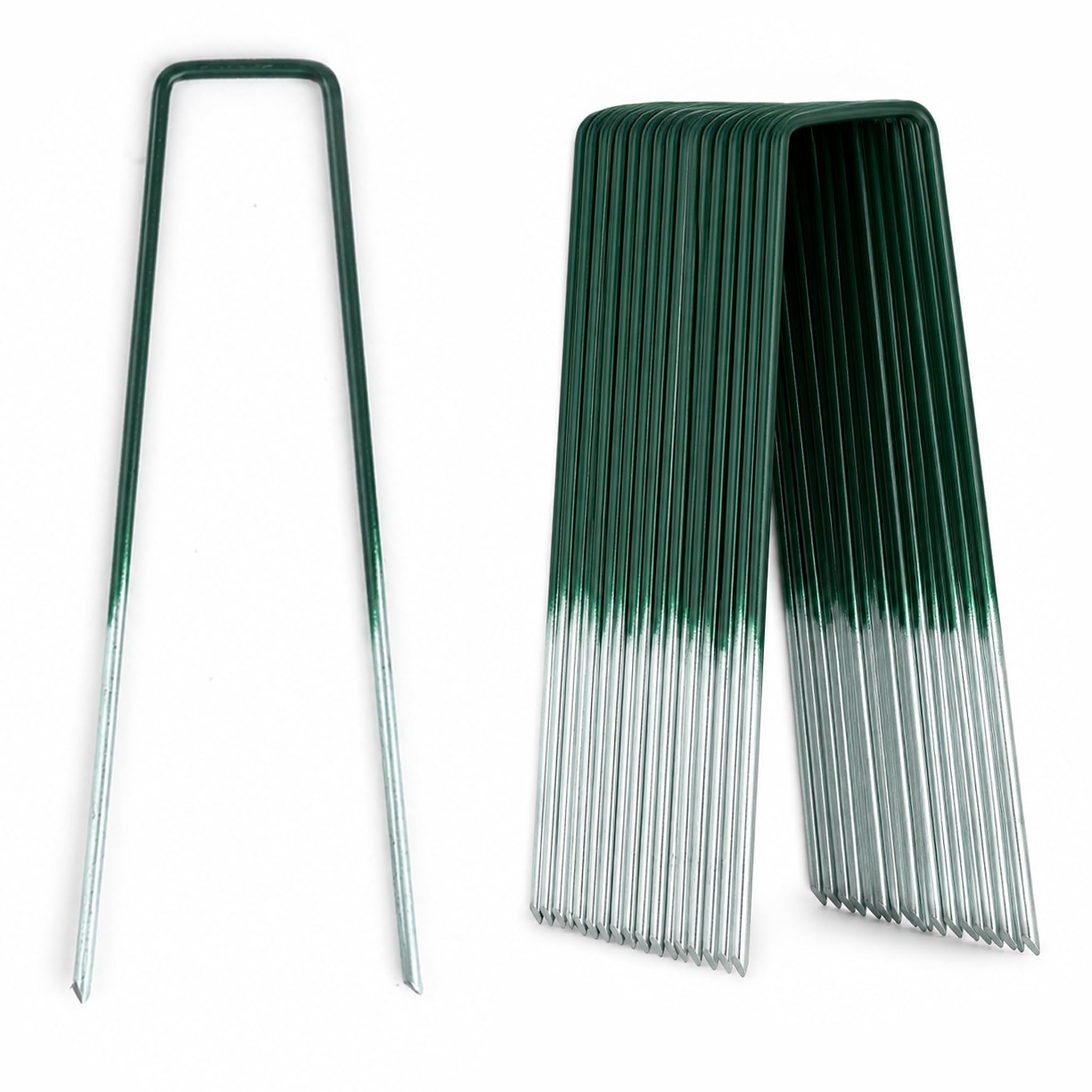 Besto Artificial Grass Pins Ground Pegs Heavy Duty Galvanised Half Green Metal Pegs for Securing Fake Grass, Astro Turf, Weed Membrane Fabric | 50 Pcs
