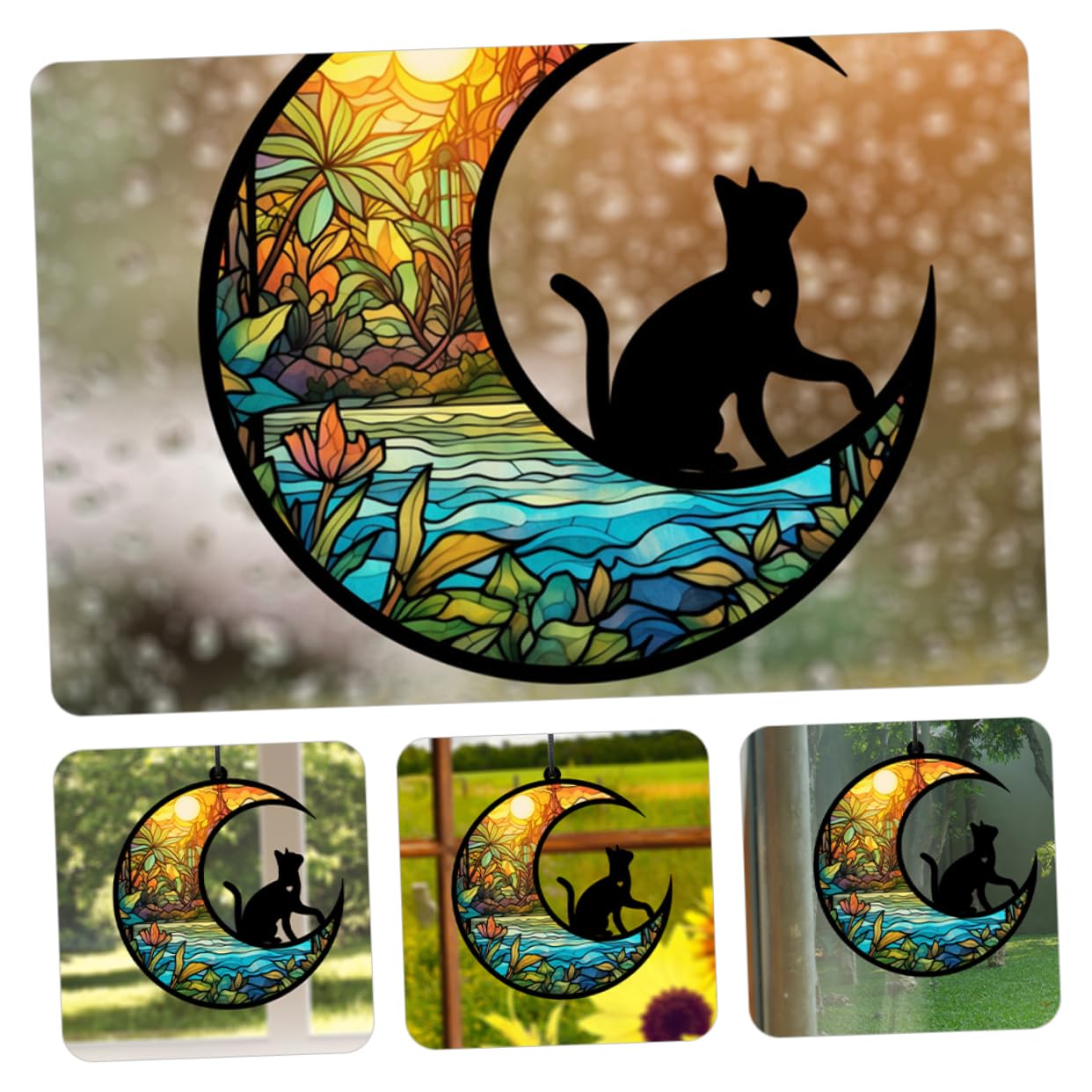 Amazon.co.jp: NOLITOY 2個 猫のペンダント ステンドグラスの窓