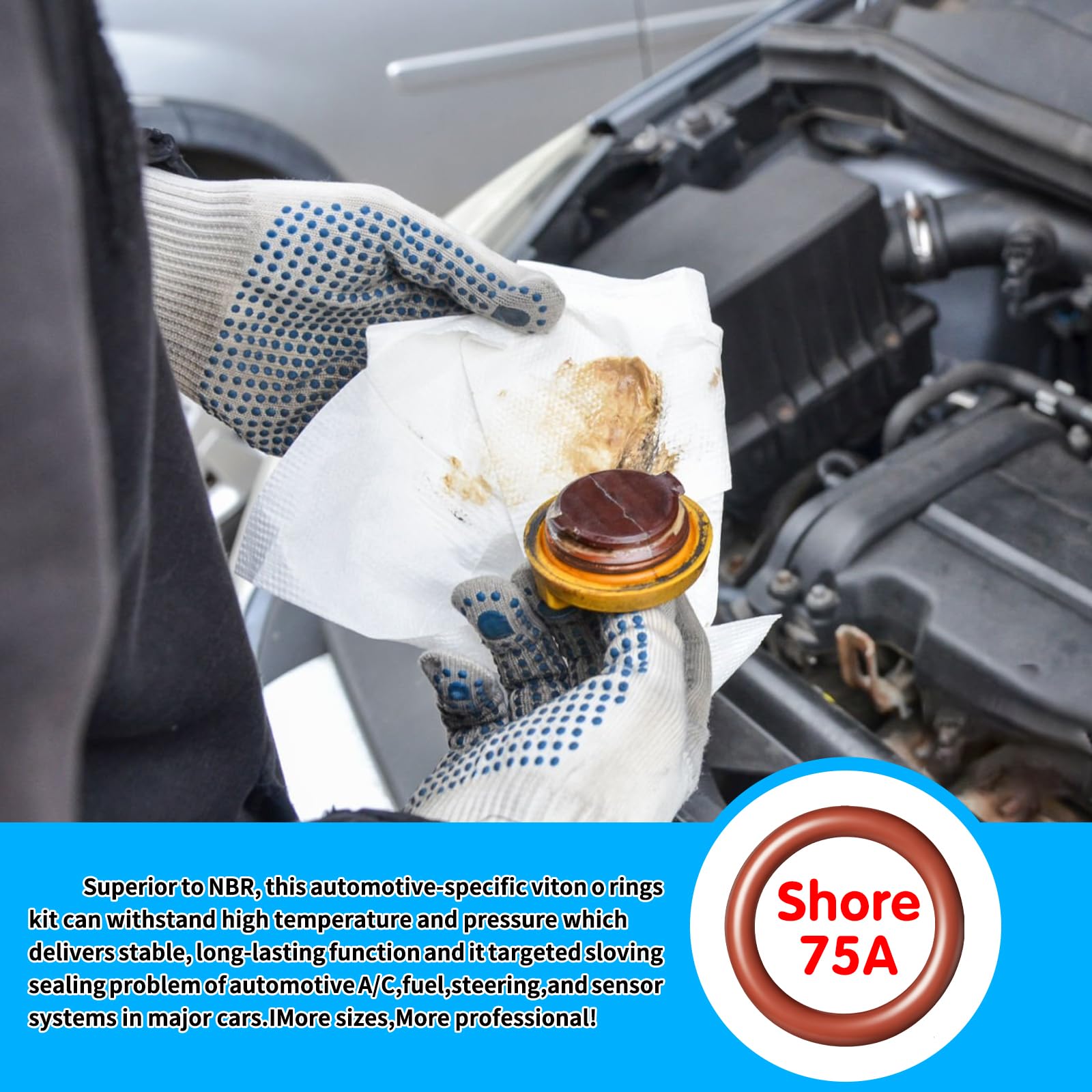 398PCS Viton O Ring per riparazione auto, 30 misure AS568 Viton O-Ring Kit, SAE FKM O-Ring guarnizioni per carburante auto, idraulico, A/C e sistema di linea di olio, guarnizioni in