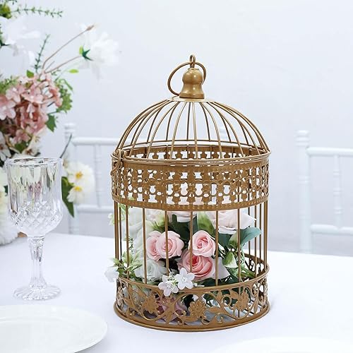 Miniatura 9 de Efavormart - Juego de 2 jaulas grandes de pájaros de oro metálico para decoración de mesa de boda, mesa de fiesta, para todas las ocasiones, 9