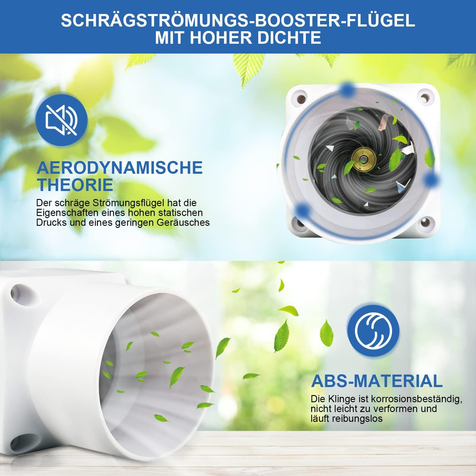 Rohrventilator 2'' Kanalventilator Klein Abluftventilator Badlüfter Mischdurchfluss Rohrlüfter für Büro, Bad, WC, Küche, Gewächshaus, Ø50mm, 36m³/h