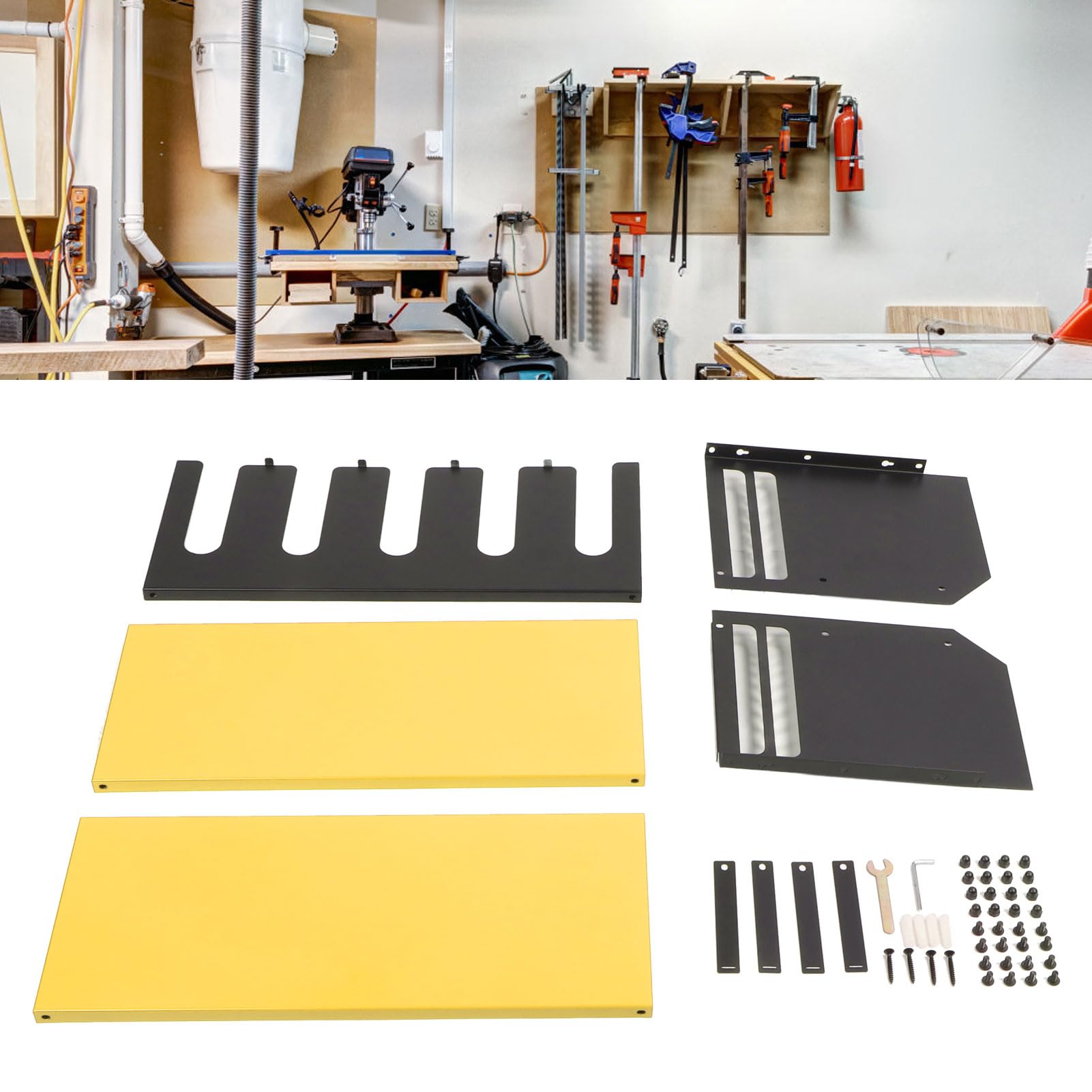 Organizador de Herramientas eléctricas, Soporte de Pared Resistente con 5 Ranuras, Estante de Almacenamiento para Taladro eléctrico, Material de Hierro para Taller de Garaje (Amarilla)