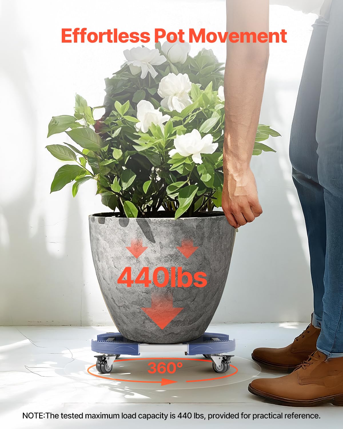 VEVOR Carrito de Bote de Basura, Carrito con Ruedas Multifuncional con 4 Ruedas Bloqueables, Carga de 181,4 kg, Base Redonda con Ruedas para Bote de Basura, Ajustable de 380 mm - 580 mm, Azul