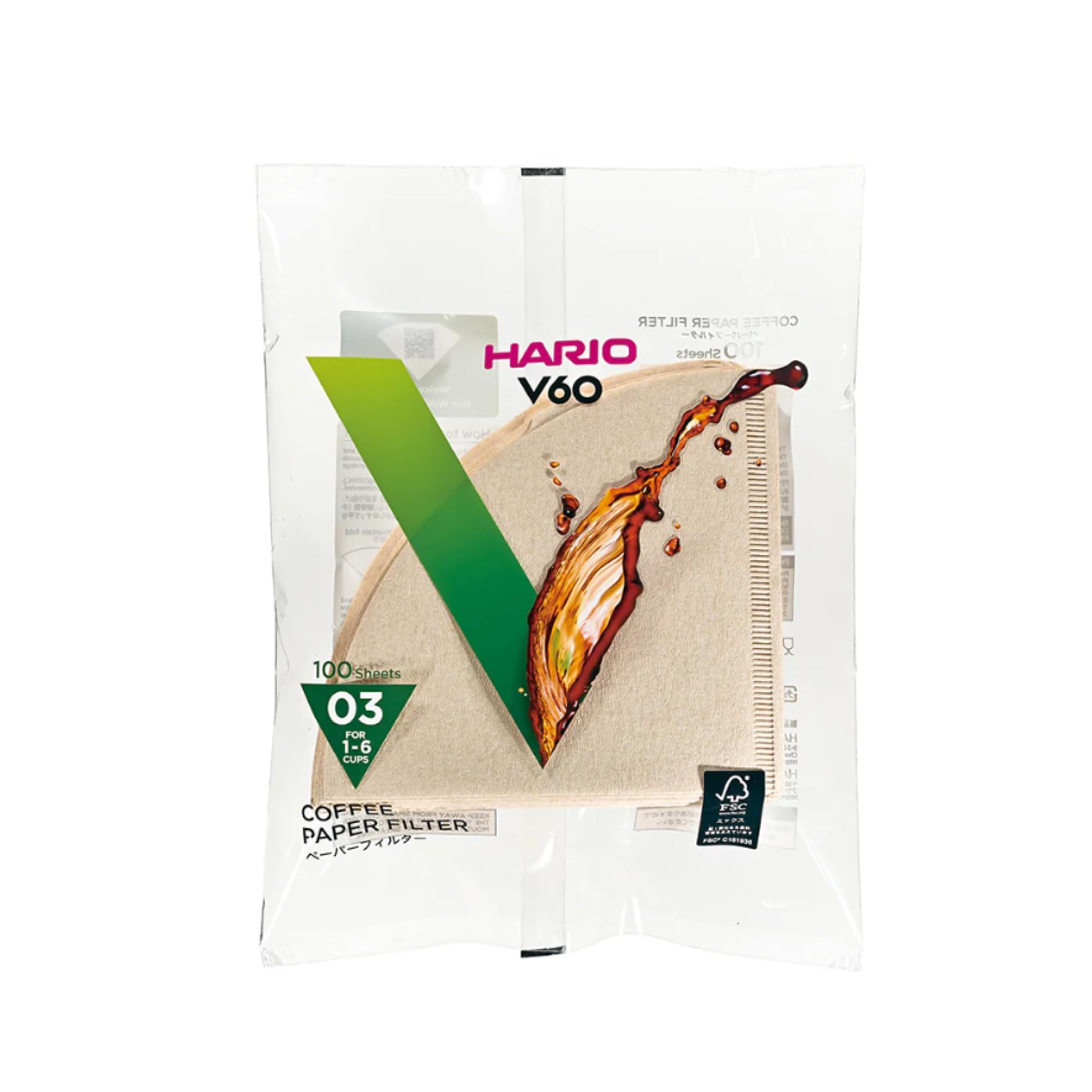 Hario V60 Paper Coffee Filter, Size 03, Natural, 100ct