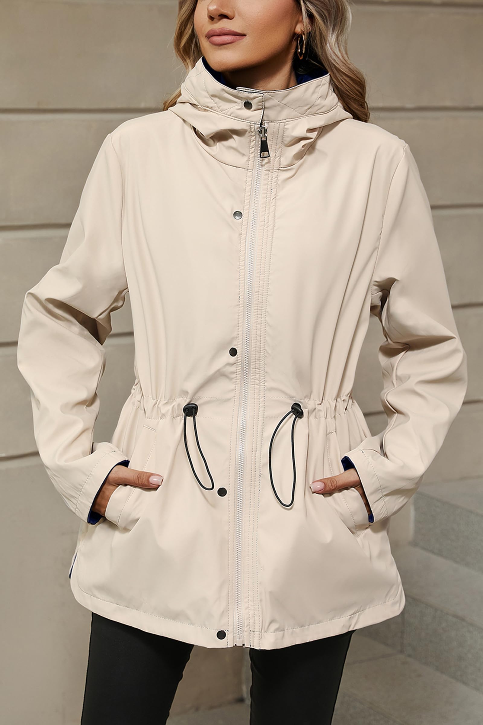Giolshon Chaqueta cortavientos ligera para mujer Chaqueta de manga larga con cremallera Impermeable para exteriores con capucha
