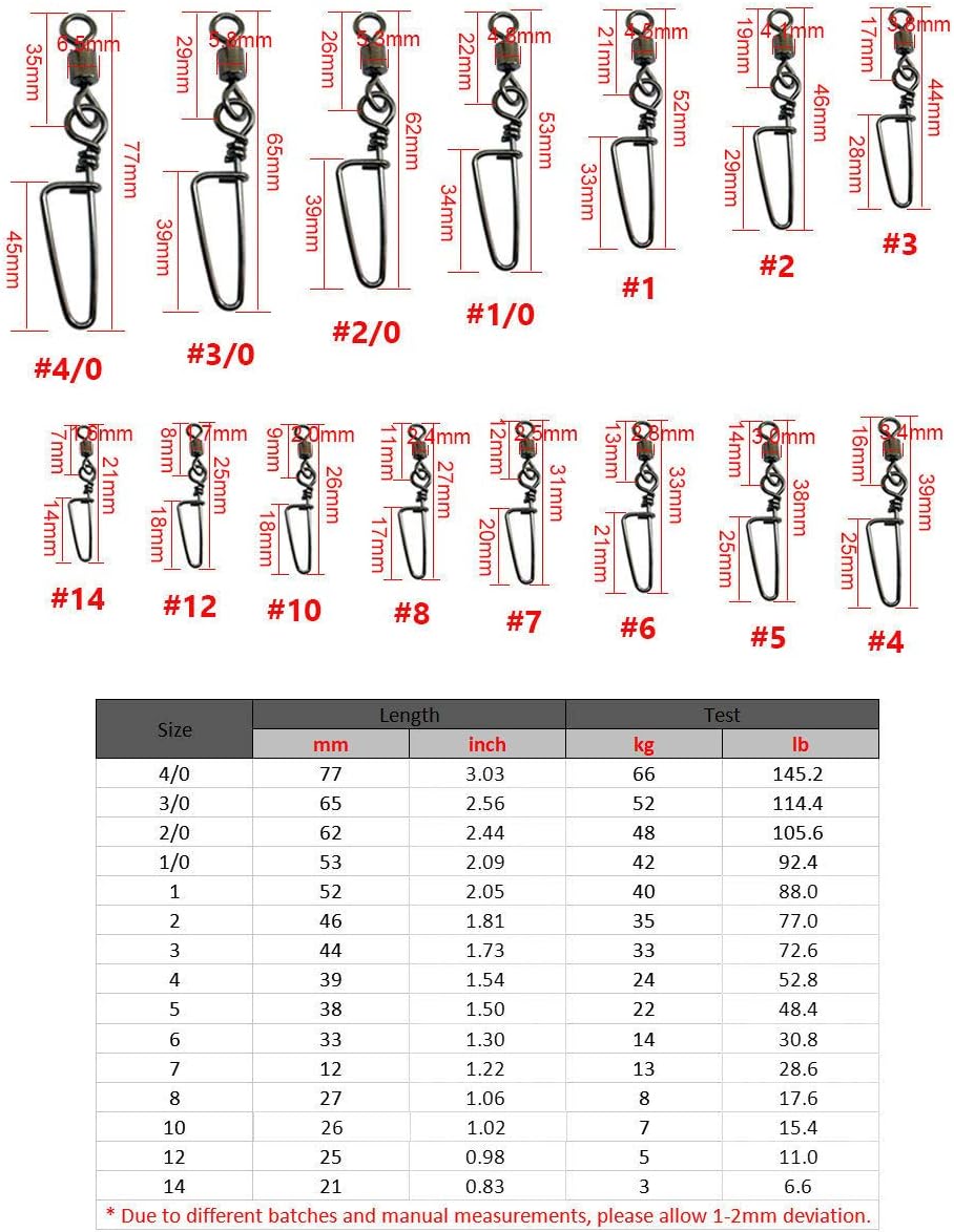 Unclesport 100pcs Fishing Rolling Swivel Coastlock Snap Ice Fishing swivels Bass Fishing Tools
