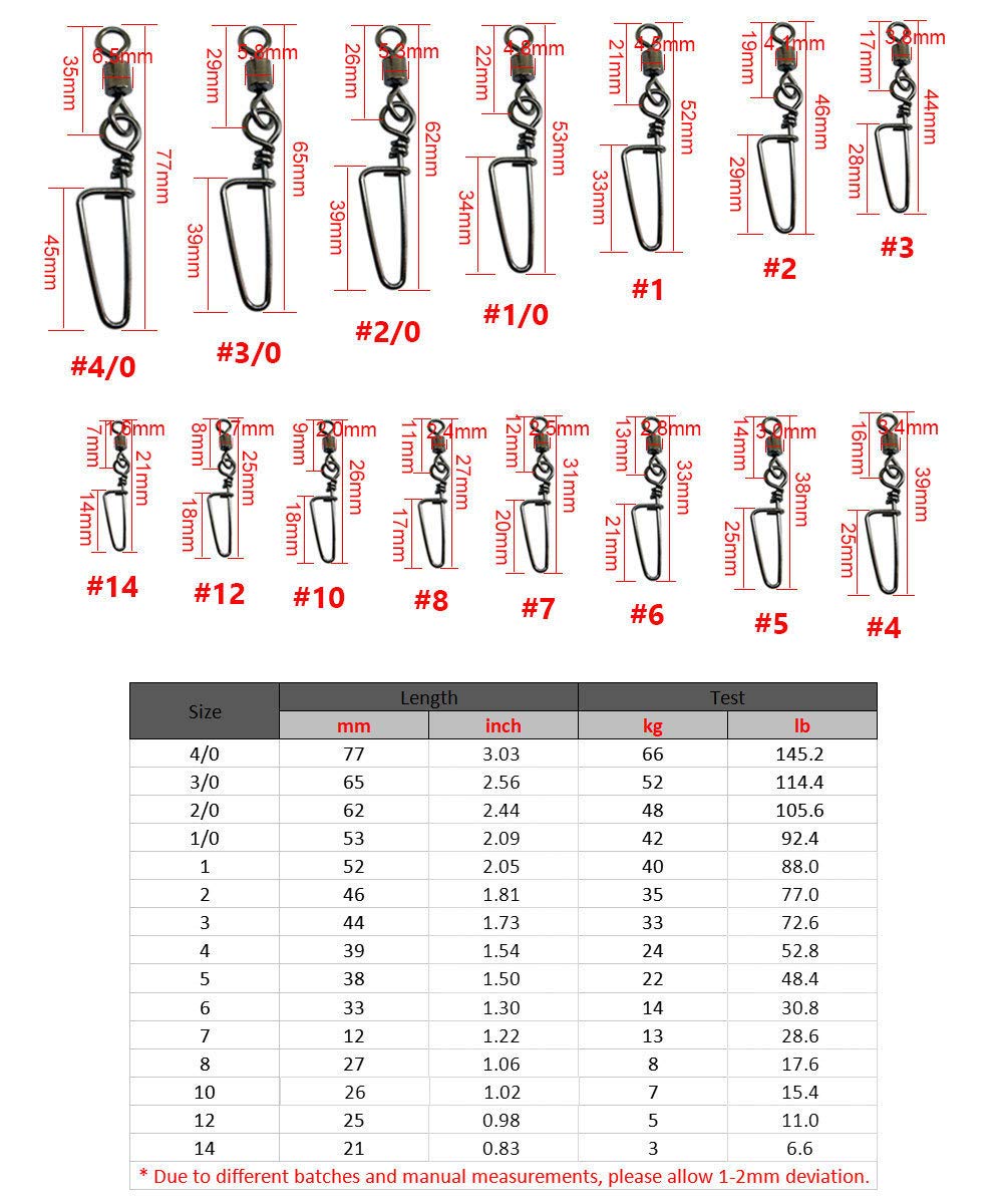 Unclesport 100pcs Fishing Rolling Swivel Coastlock Snap Ice Fishing swivels Bass Fishing Tools 2#-1.81