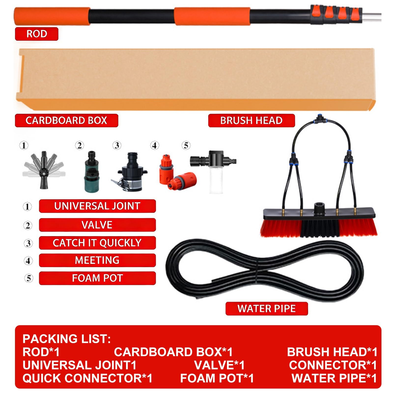 Cepillo/Escoba Limpiador Extensible 3.6-10.8 m con Agua a Presión - Limpiador de Ventanas, Paredes y Coches, Palo Telescopico, Limpia Placas y Paneles Solares, Hidrolimpiadora(12FT/3.6M)