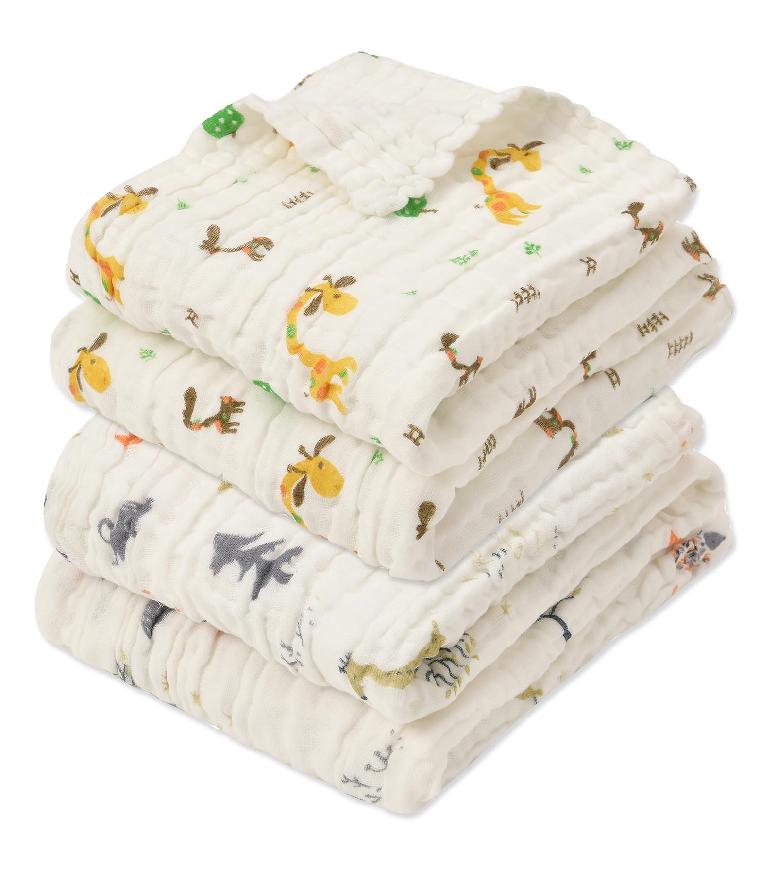 Aablexema Muslin Baby Blanket 6-Layer 43"x43", 2-Pack White Animal Set