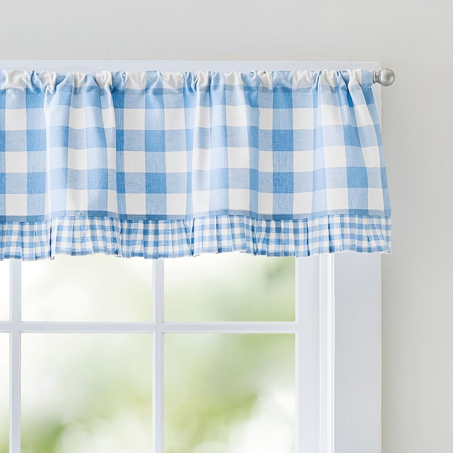 Curtainworks Kitchen Curtain Window Valance - Buffalo Plaid - Blue and White Check Farmhouse - 58" x 14"- 1 Piece