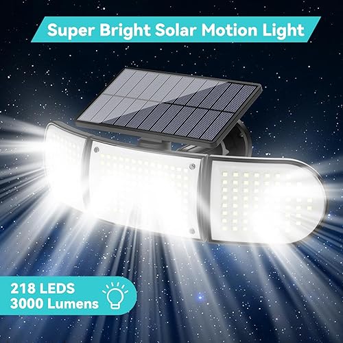 Miniatura 2 de Luces solares para exteriores, 3000 lúmenes, 218 luces LED con sensor de movimiento con control remoto, IP65 impermeable, luces de pared de