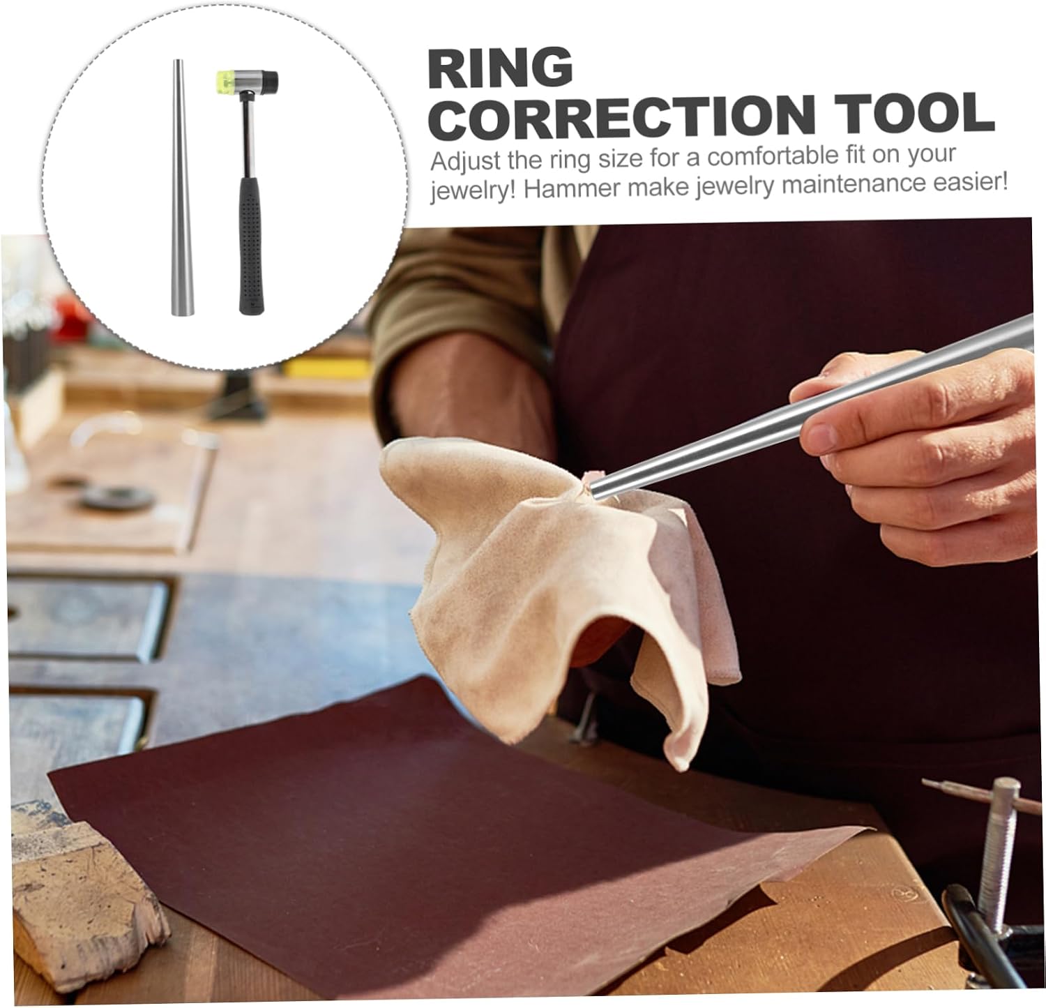 Gadpiparty Ring Correction Tool Set Jewelry Kit Ring Sizer Bending Tool Hammer Mandrel Stick