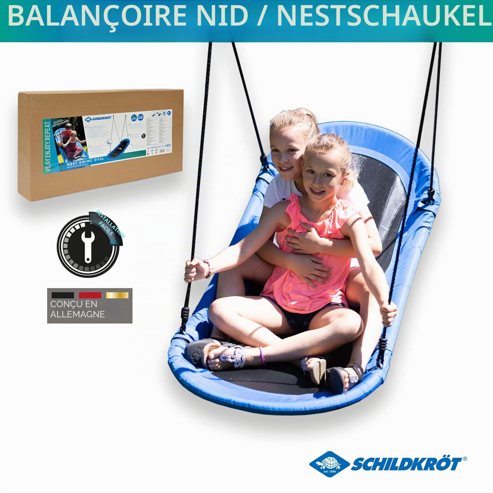 Schildkröt Balançoire Nid Ovale de Jardin pour Enfants et Adultes | 165 x 70 cm | Suspendue jusqu'à 150 kg | pour l'Intérieure et l'Extérieure