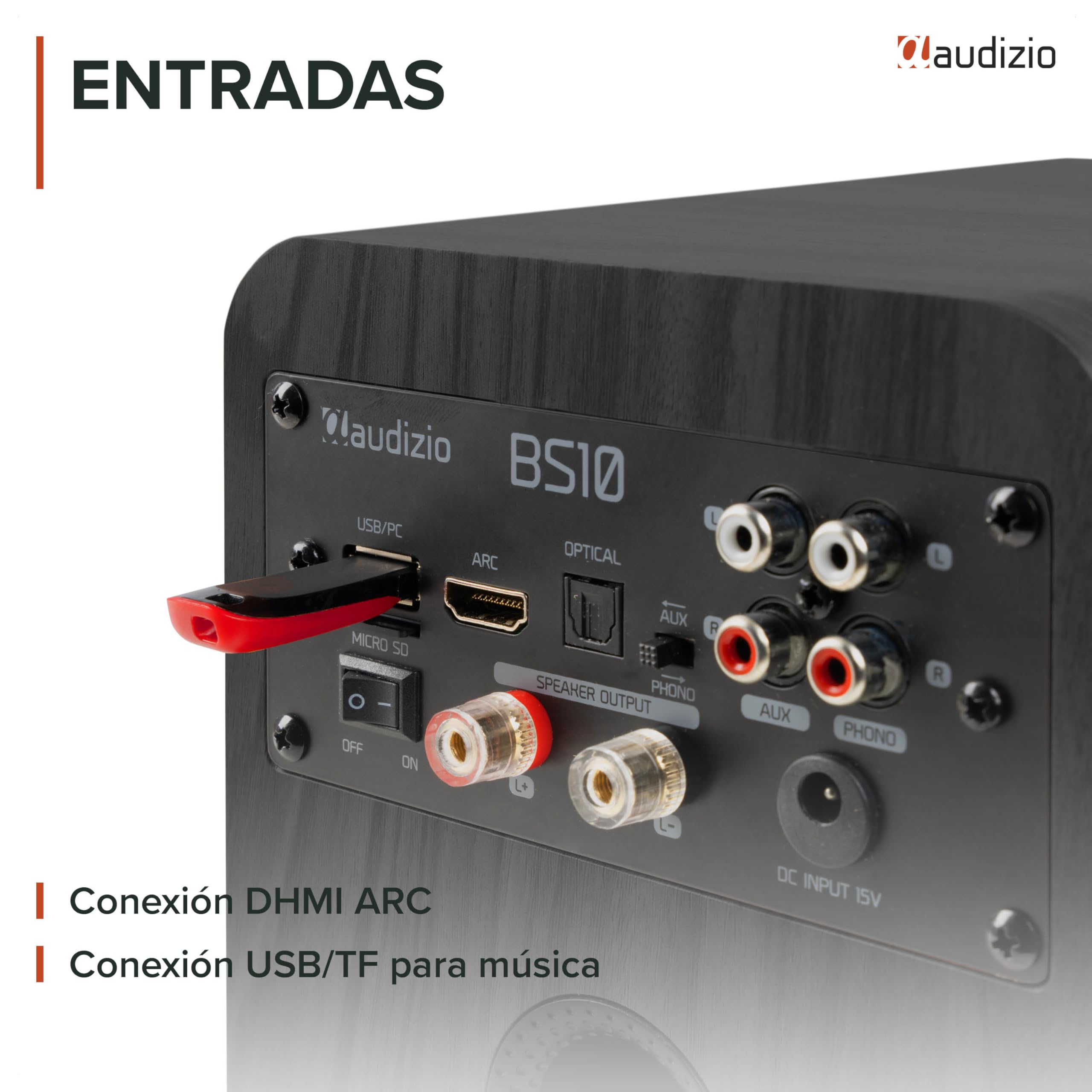Audizio BS10 – Altavoces Activos de estantería 80W con Bluetooth 5.3, HDMI ARC, RCA, USB y Entrada Phono para Tocadiscos Vinilo, Equipo HiFi para casa, Home Cinema y Ordenador, Color Negro