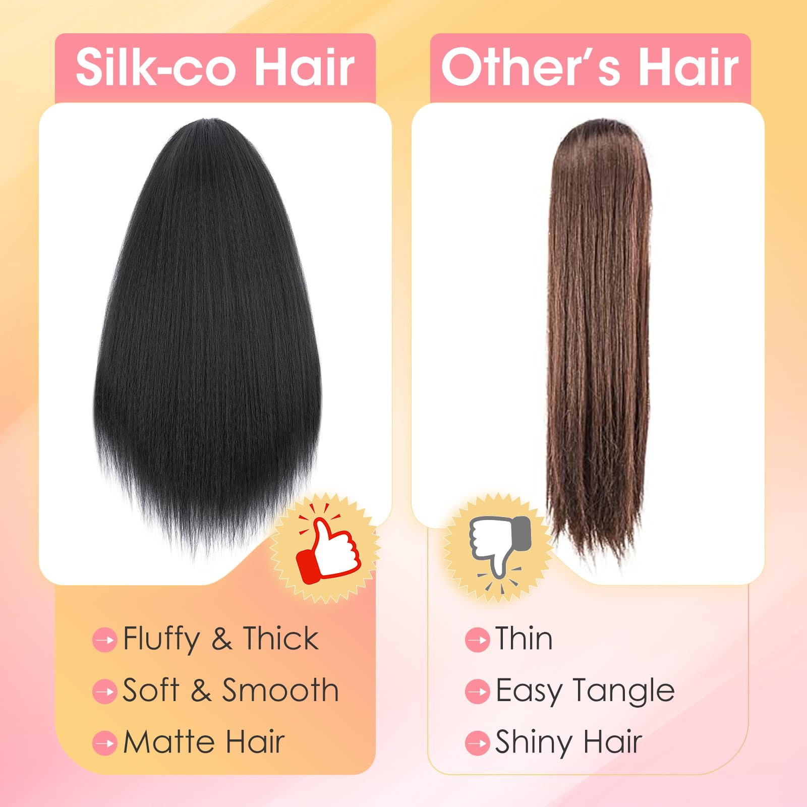 Silk-co Yaki Hair Ponytail Drawstring Ponytail for Black Women Yaki Straight Ponytail Hair Extension Long Thick Pony Tail Clip in Synthetic Hairpiece 24 Inch(60 cm-150g) Light Auburn - Image 3