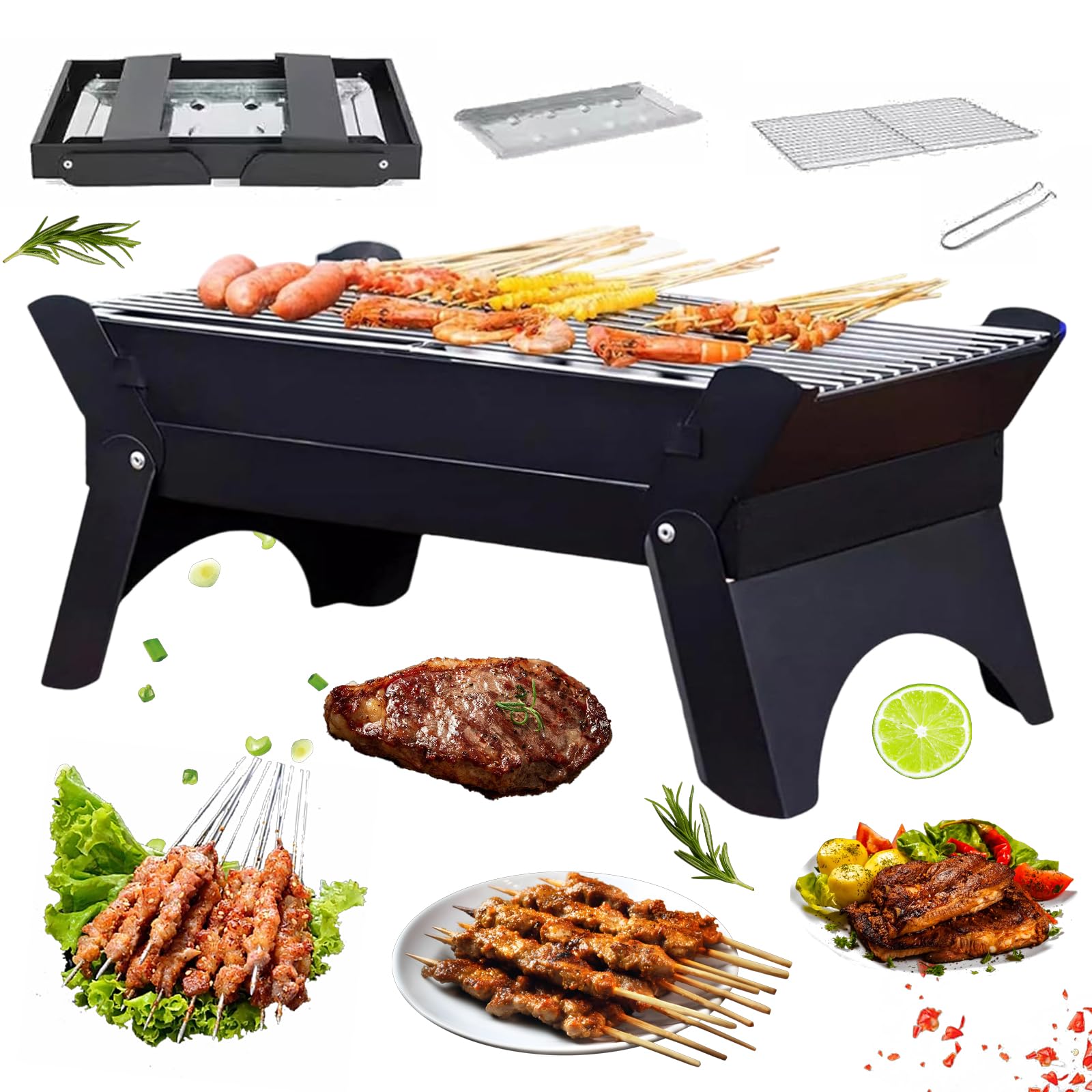 Barbecue portatile a carbonella, griglia pieghevole da tavolo, piccola 2-6 persone, barbecue a carbonella da viaggio all'aperto per picnic, zaino in spalla, giardino, terrazza, campeggio, viaggi