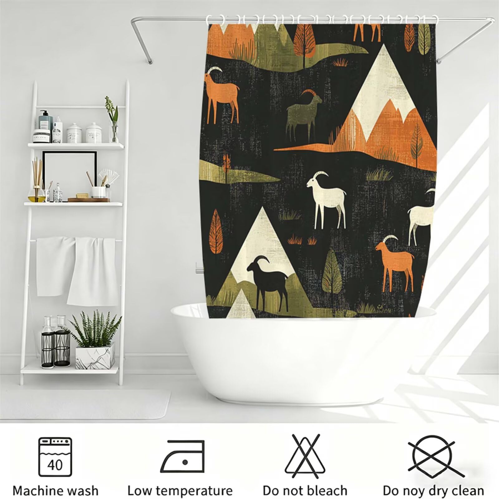 colore senape Tenda Doccia 230x180cm, Tenda per Doccia Tessuto Poliestere Impermeabile Asciugatura Rapida con 12 Anelli, Tende Finestra Bagno e Vasca Pieghevole Shower Curtain animale J-416
