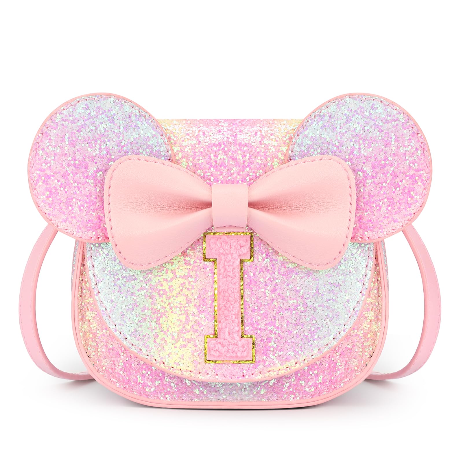 mibasies Toddler Purse 3-8 Girls, Glitter Rainbow Letter I Birthday Gift