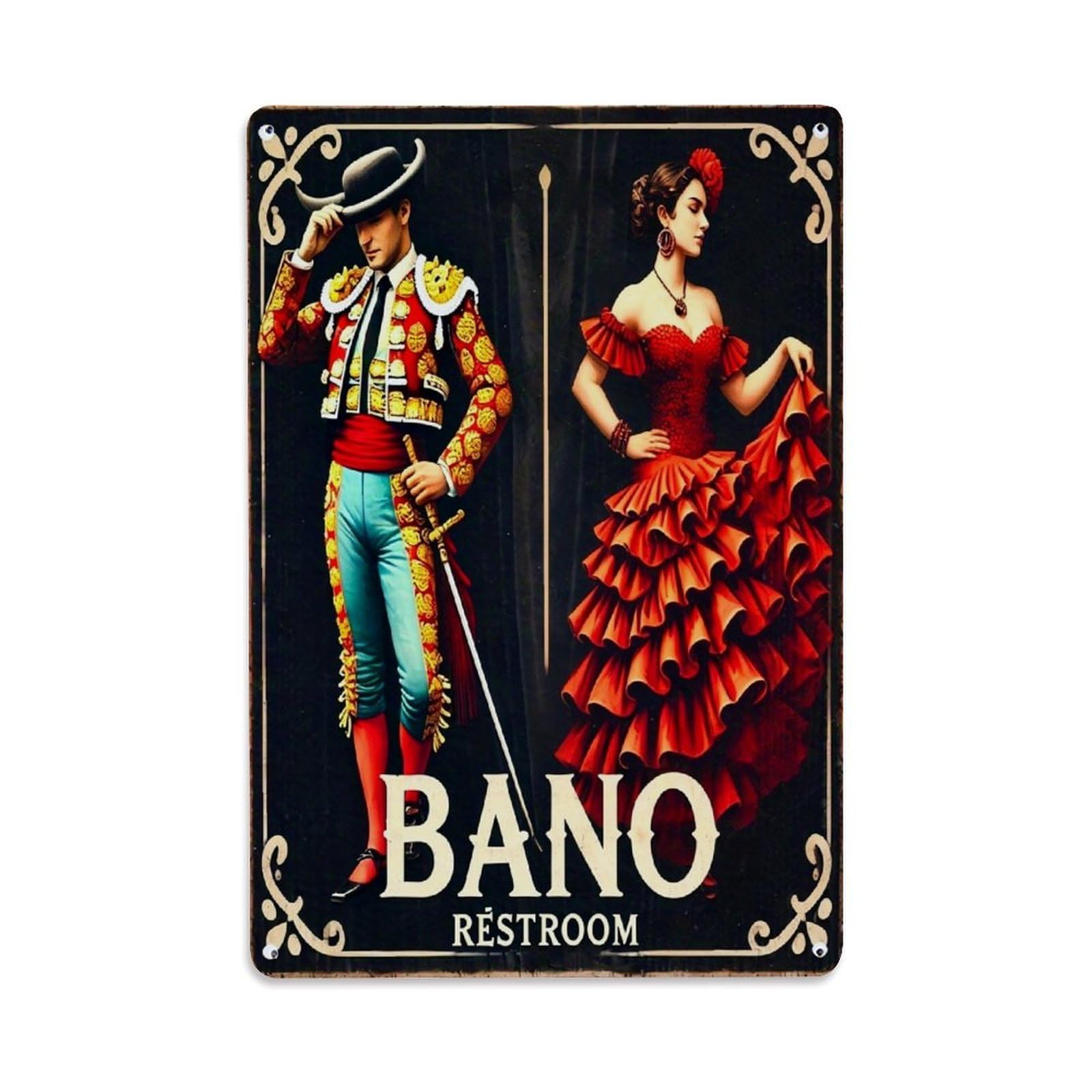 Jdfenggu Vintage Spanish Bullfighter And Dancer Retro Metal Tin Sign, Decor Art Poster For Bar, Home, Man Cave, Kitchen, Laundry Room Gift 8X12inch