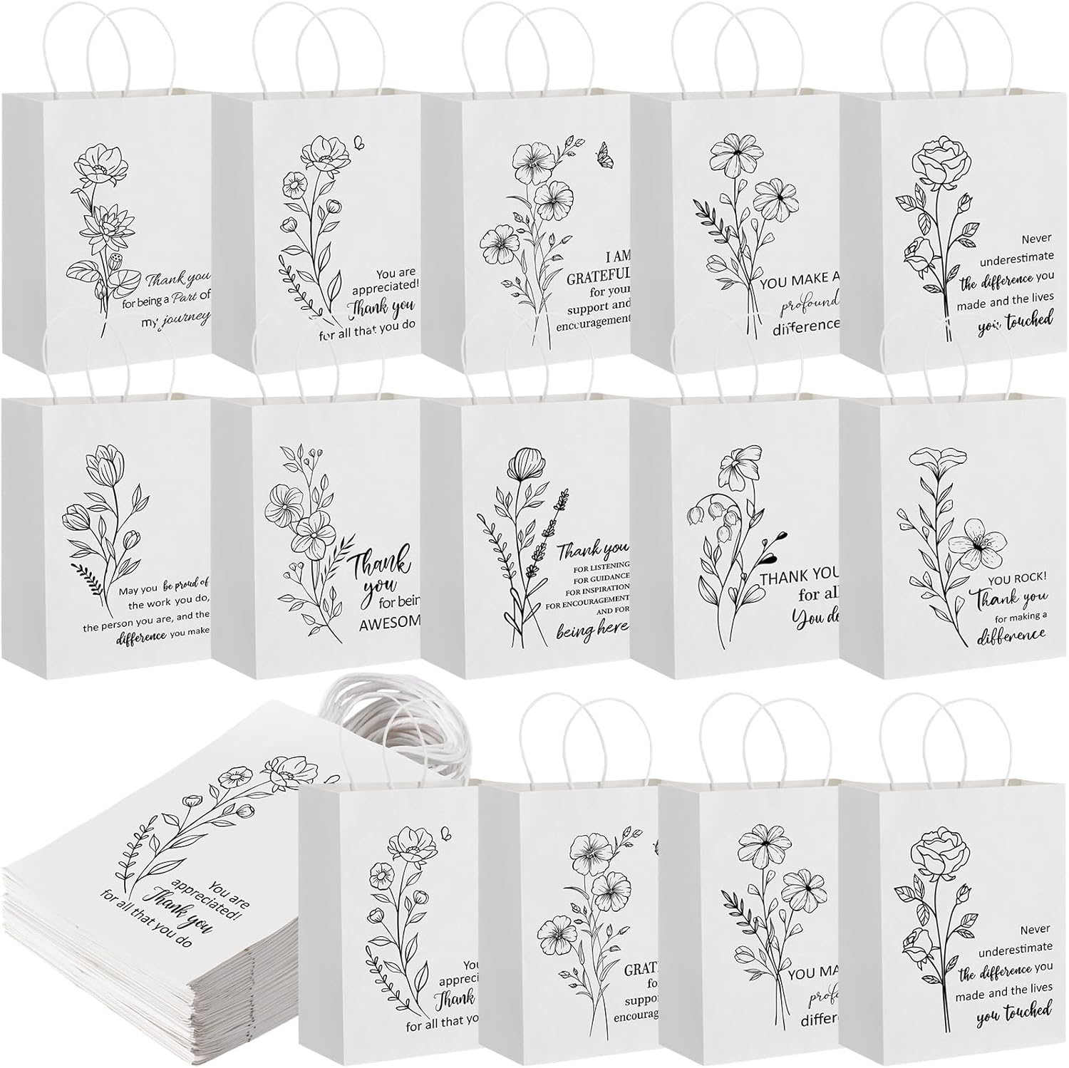 Kolldenn 50 Pack Thank You Gift Bags Bulk, Kraft Paper Bags with Handles for Employee Appreciation, Nurse Week, Teacher Appreciation, Administrative Professionals Day(Brown)