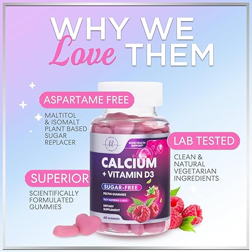 Miniatura 6 de Suplementos de calcio para mujeres, gomitas de calcio sin azúcar con vitamina D3 para fortaleza ósea, dientes y apoyo a la salud inmunológica,