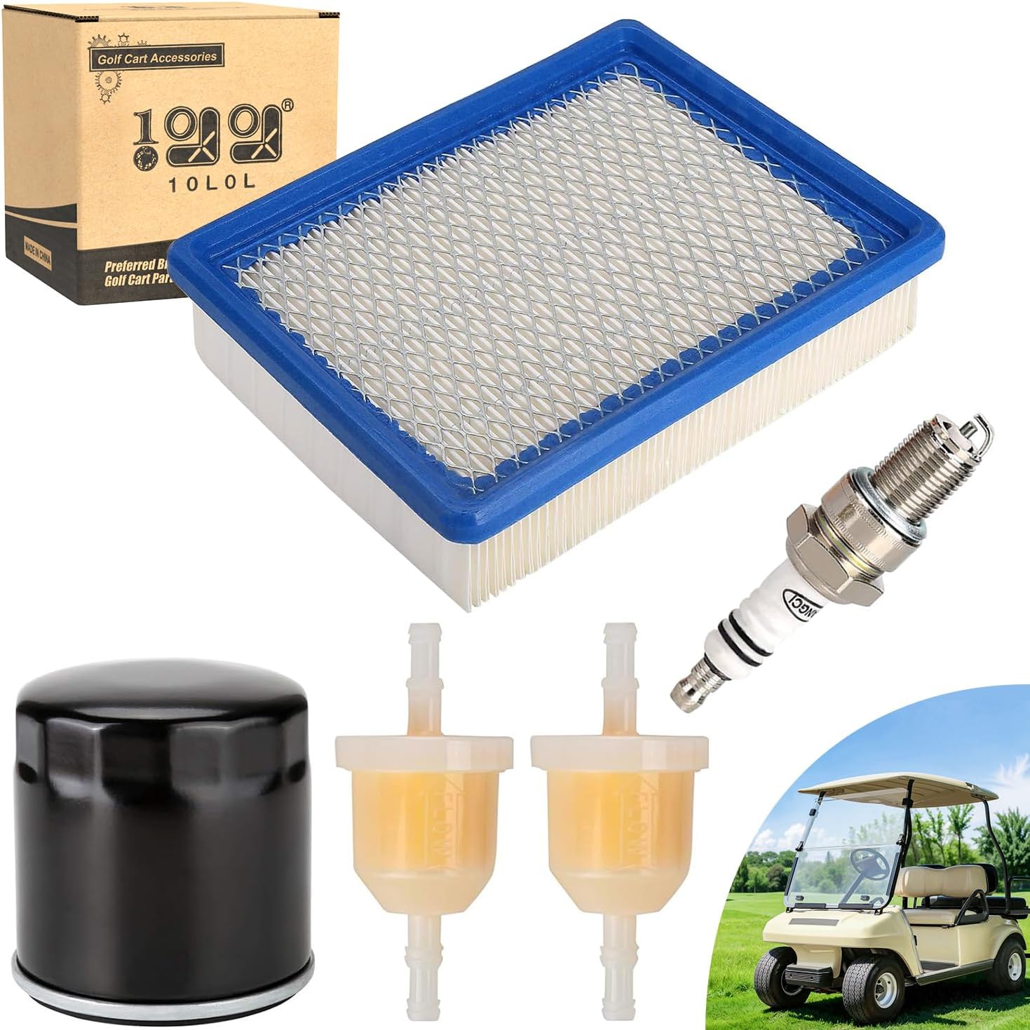 10L0L Golf Cart Tune Up Kit for Club Car DS 1992-up Gas Carts with FE290 FE350 Engines, Air Oil Fuel Filter 1015426, 1016467 41016467, 1013684 1014522 102003201, Spark Plug