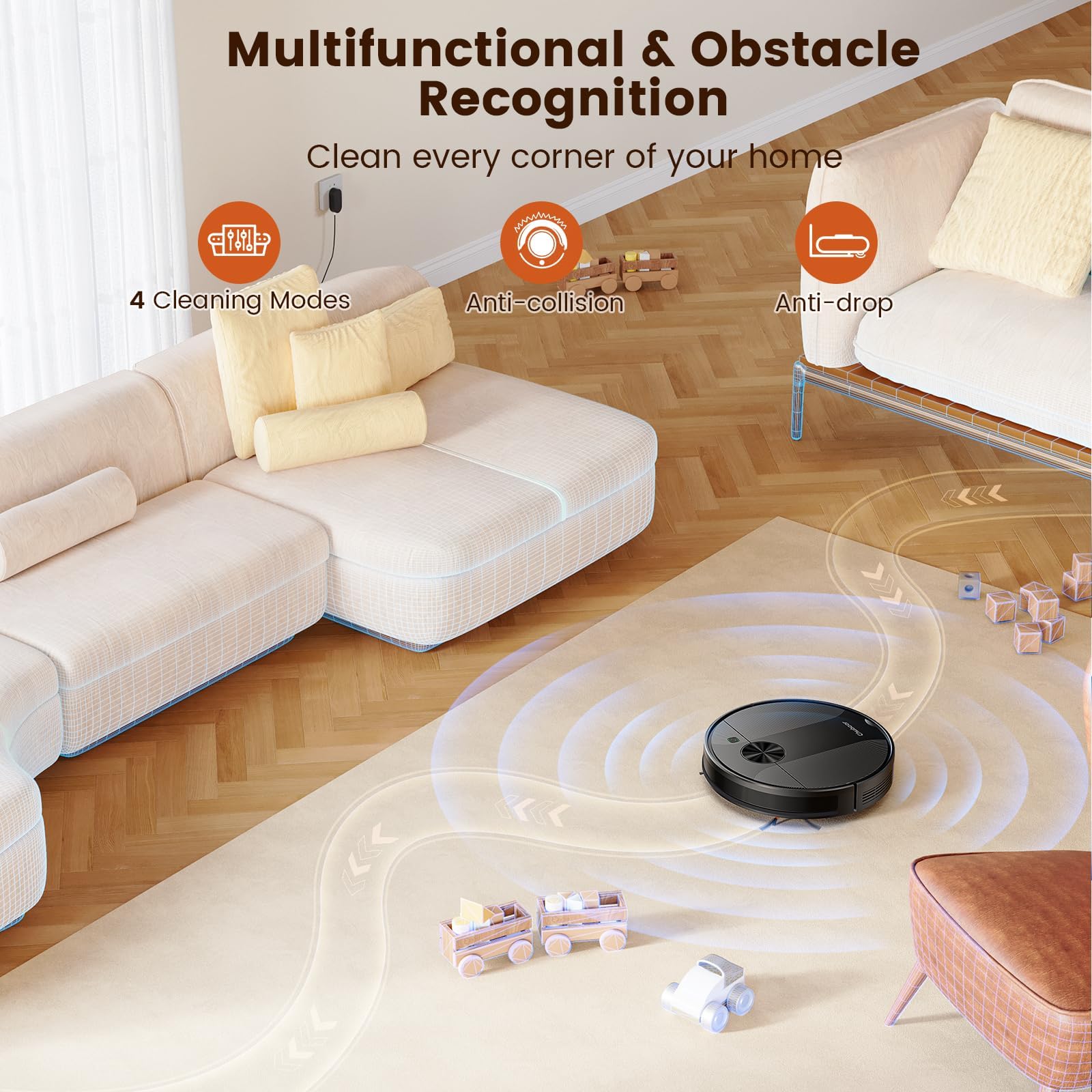Chuboor Saugroboter mit Wischfunktion 3-in-1 – 6000Pa Saug- und Wischroboter, Staubsauger Roboter mit App/WiFi/Alexa, Auto-Aufladung, 150 Min Laufzeit, Anti-Fall, für Tierhaare, Teppich & Hartböden