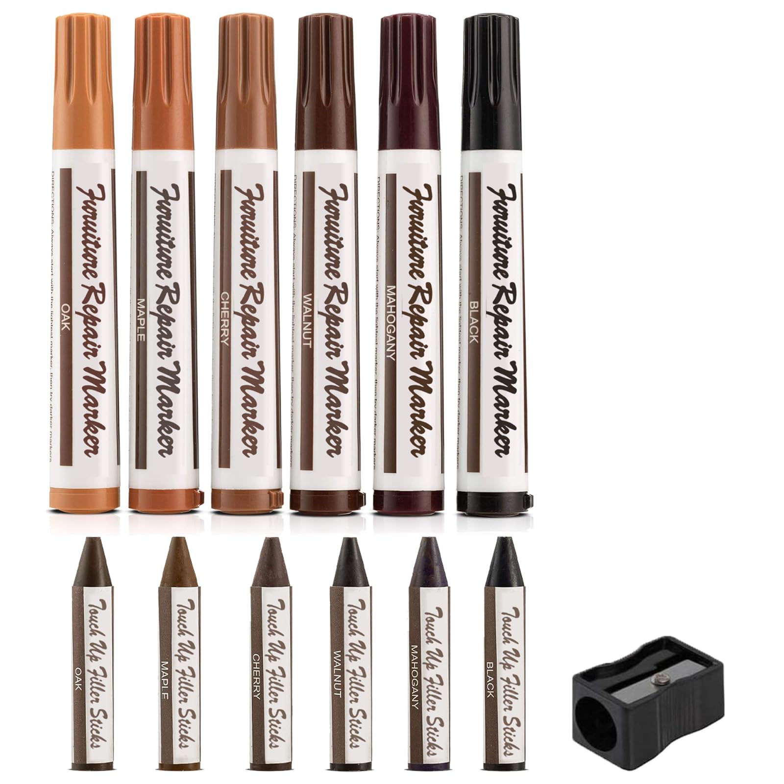ASIRYVA 13 Pcs Furniture Repair Stain Pen Kit, Wood Markers & Wax Sticks for Damage Restoration, Stain, Touch-Ups, Cover-Ups, Molding Repair & Wood Scratch Repair