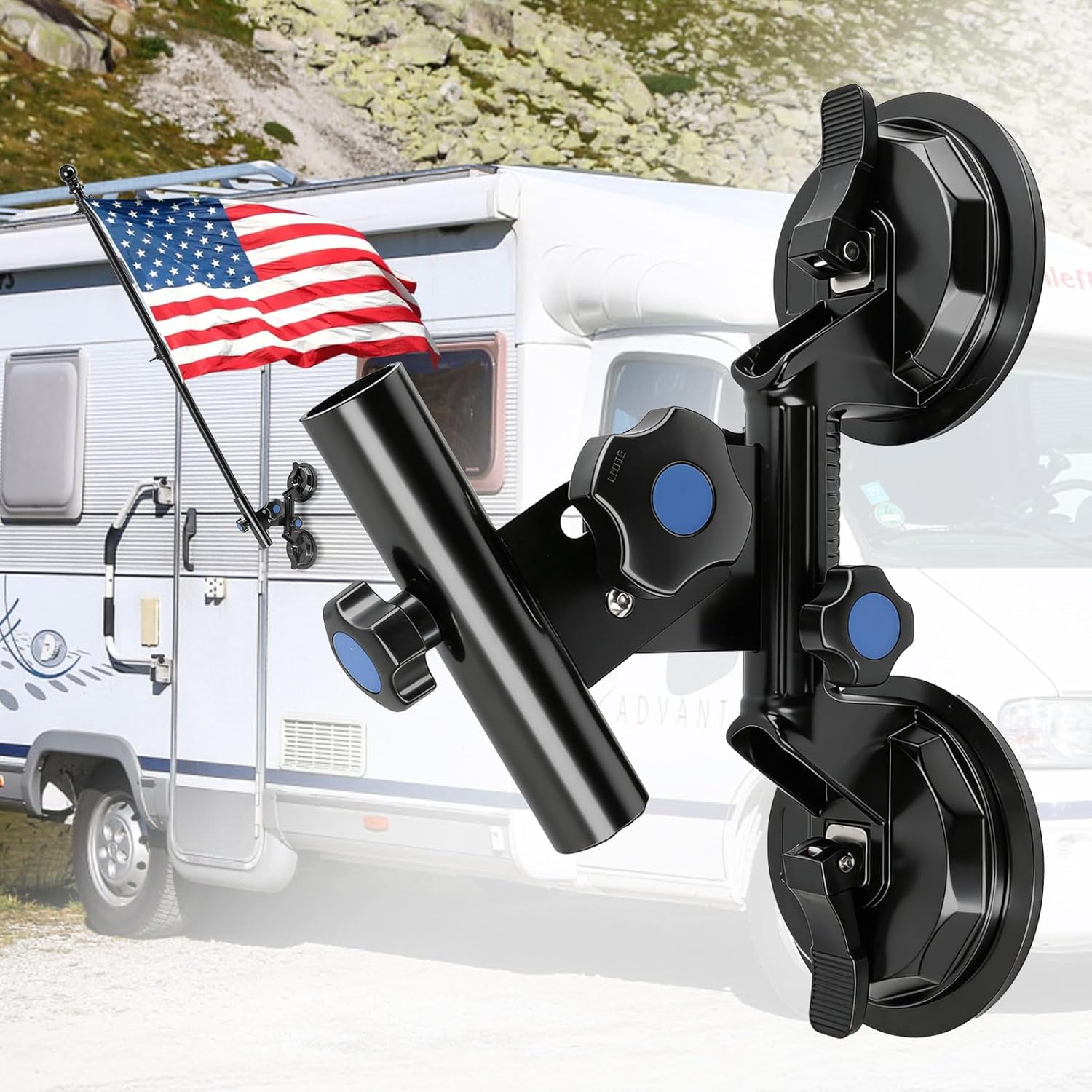Suction Cup Flag Holder for Rv, Rv Flagpole Mount Kit with Angle Adjustable, Quick Flag Pole Mount Kit for Holds Flags,Heavy Duty Flagpole Holder for Camper, Truck, Trailer,Yacht,Boat