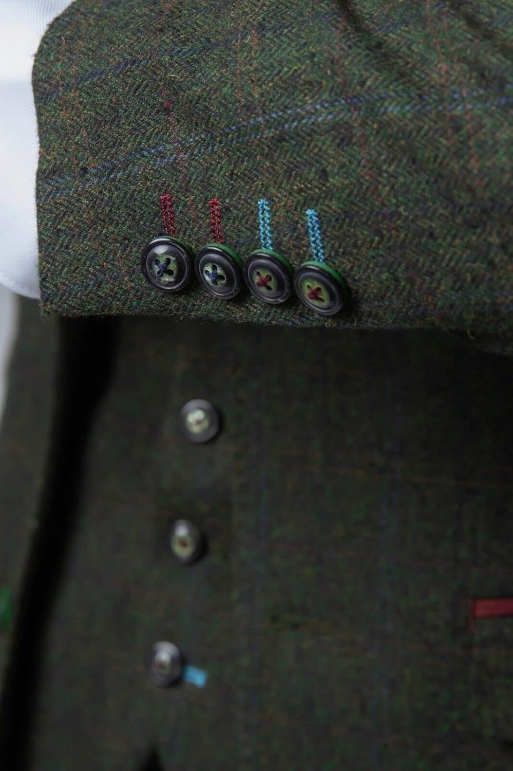 Mens Boys Tweed Check Matching Suit Dark Green Wedding Pageboy Formal 3 PC with Husky Sizes