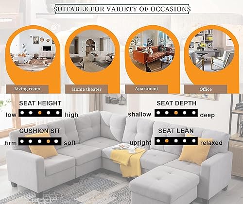 Miniatura 6 de asunflower Sofá modular pequeño seccional con almacenamiento otomano de terciopelo de 3 plazas, sofá convertible en forma de L para dormitorio, sala