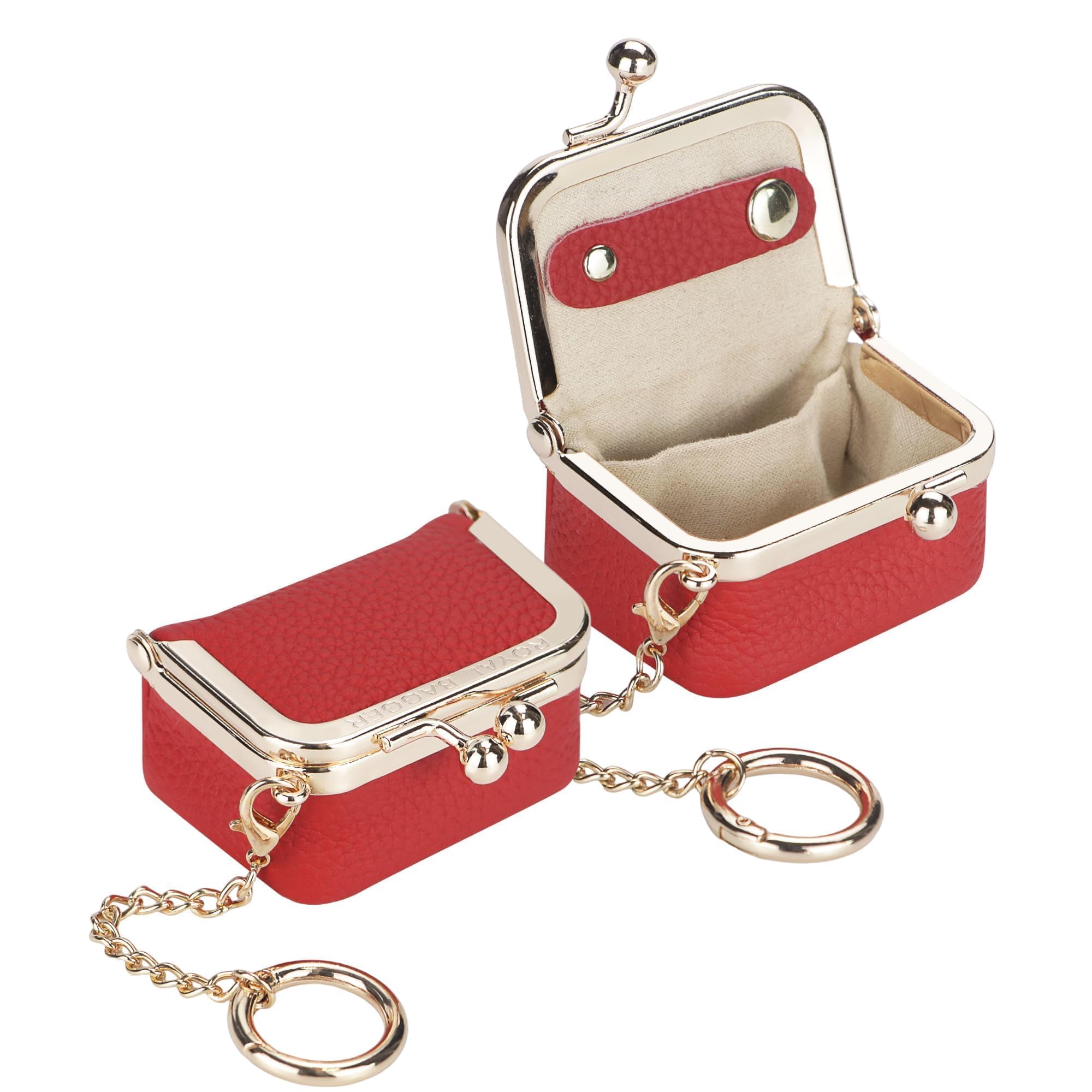 Royal Bagger Echte Kuhleder Mini Schmuck Box Frauen Münze Tasche Einfarbe Kuss Schloss Wechsel Beutel Casual Stil Kleine Aufbewahrungstasche für Frauen 1894 (Hellrot 2)