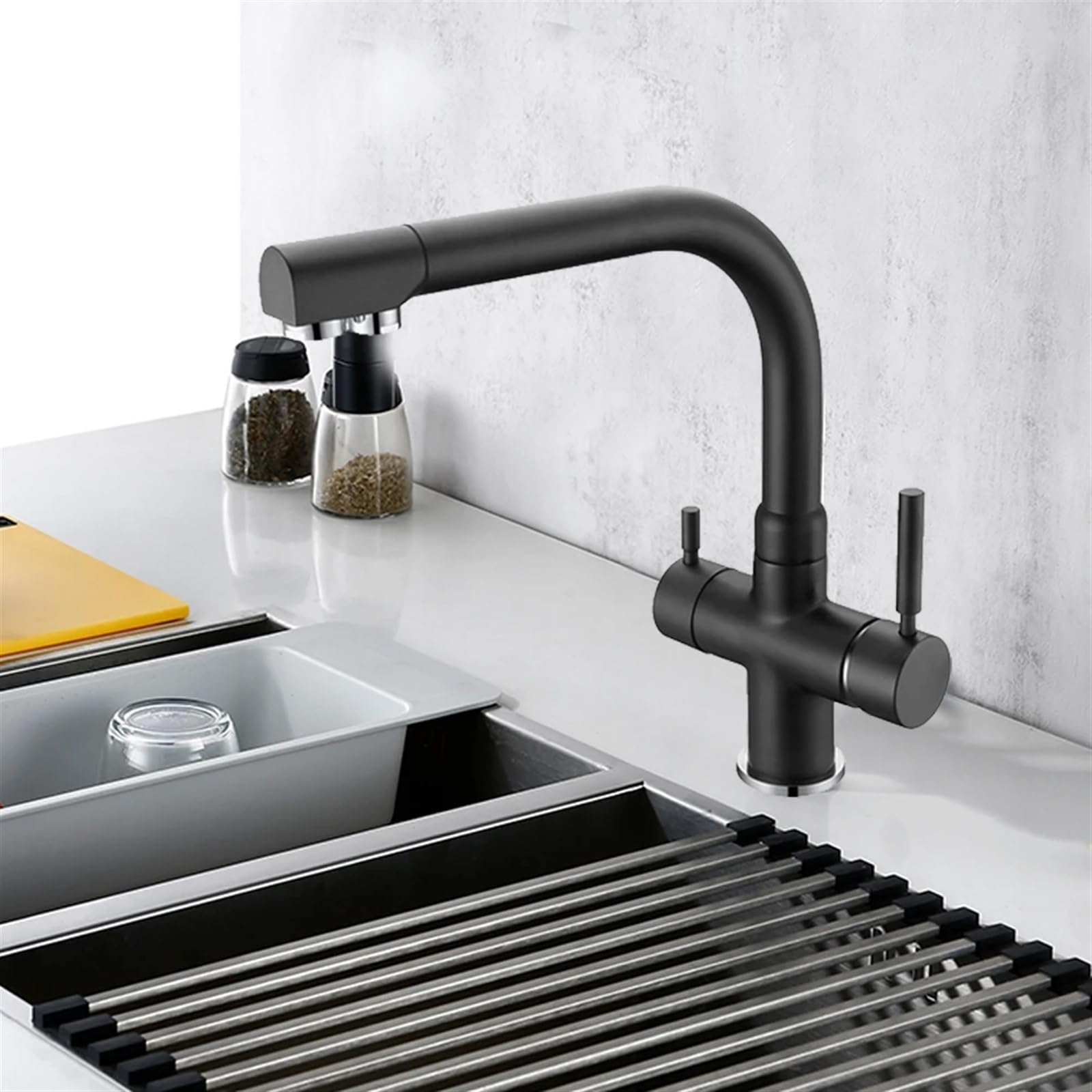 Laiton Massif Trois Voies Mat Noir/Blanc Kiten Robinet Osmose Tri Débit Évier Mélangeur 3 Voies Filtre À Eau Robinet (Couleur : Blanc)