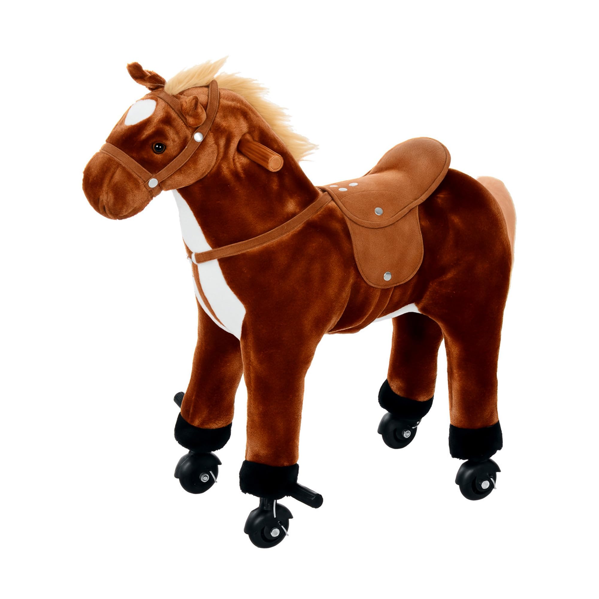 HOMCOM Kids Rocking Horse Wood Plush Brown Ride-on Toy