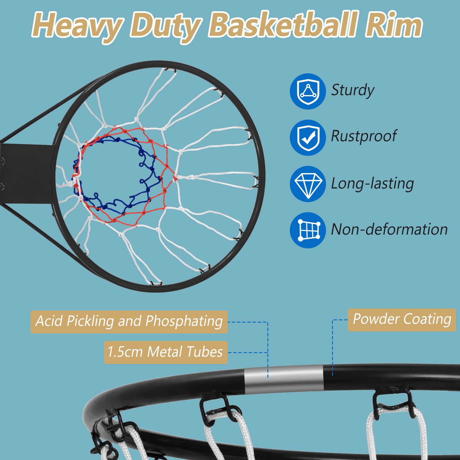LIFEZEAL Cestino da basket da parete con rete Ø45/38,5 cm, cerchio da basket con telaio in metallo, cerchio da basket per interni ed esterni