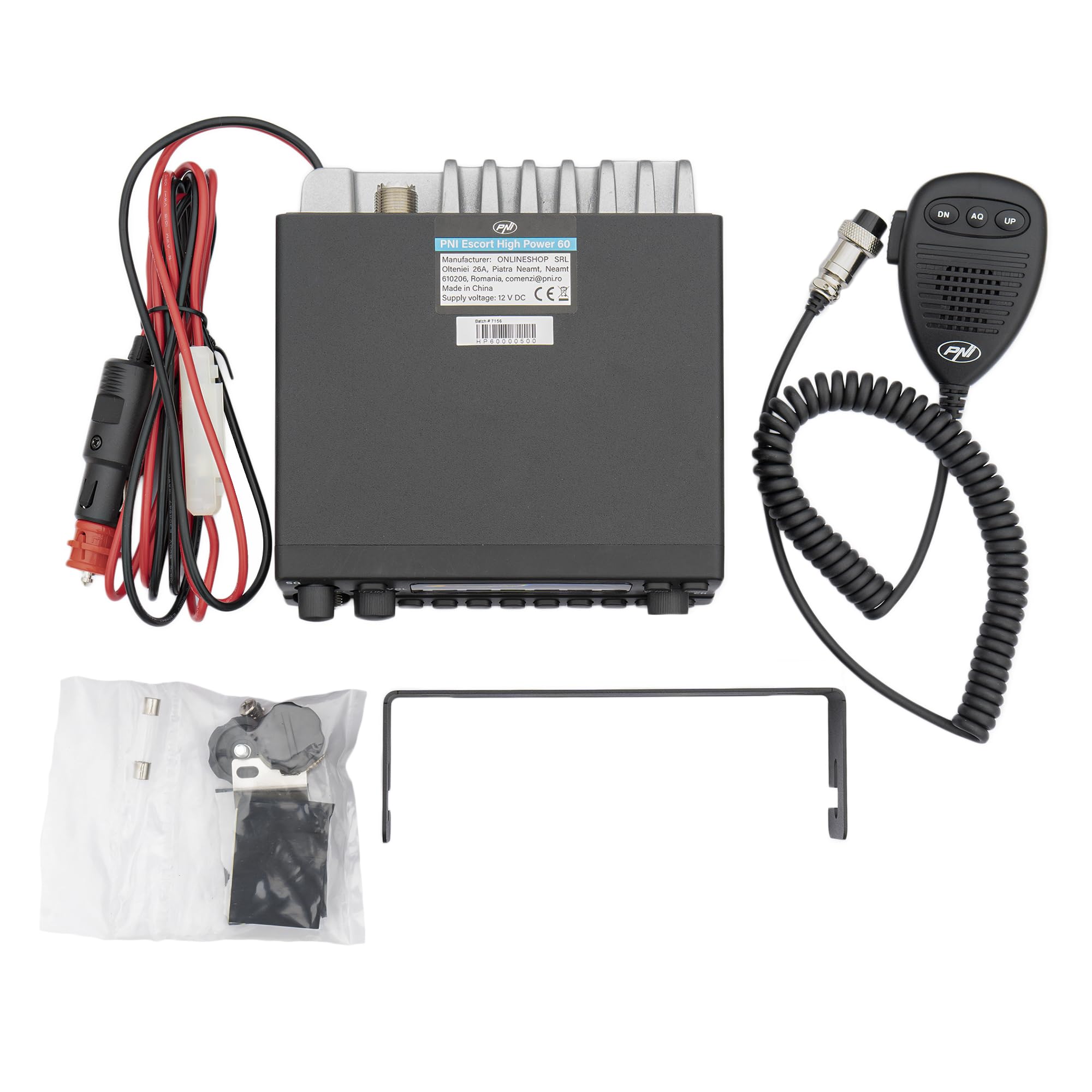 Stazione radio CB PNI Escort ad alta potenza 60 multistandard, 60 W FM/AM, 12 V, ASQ, guadagno RF