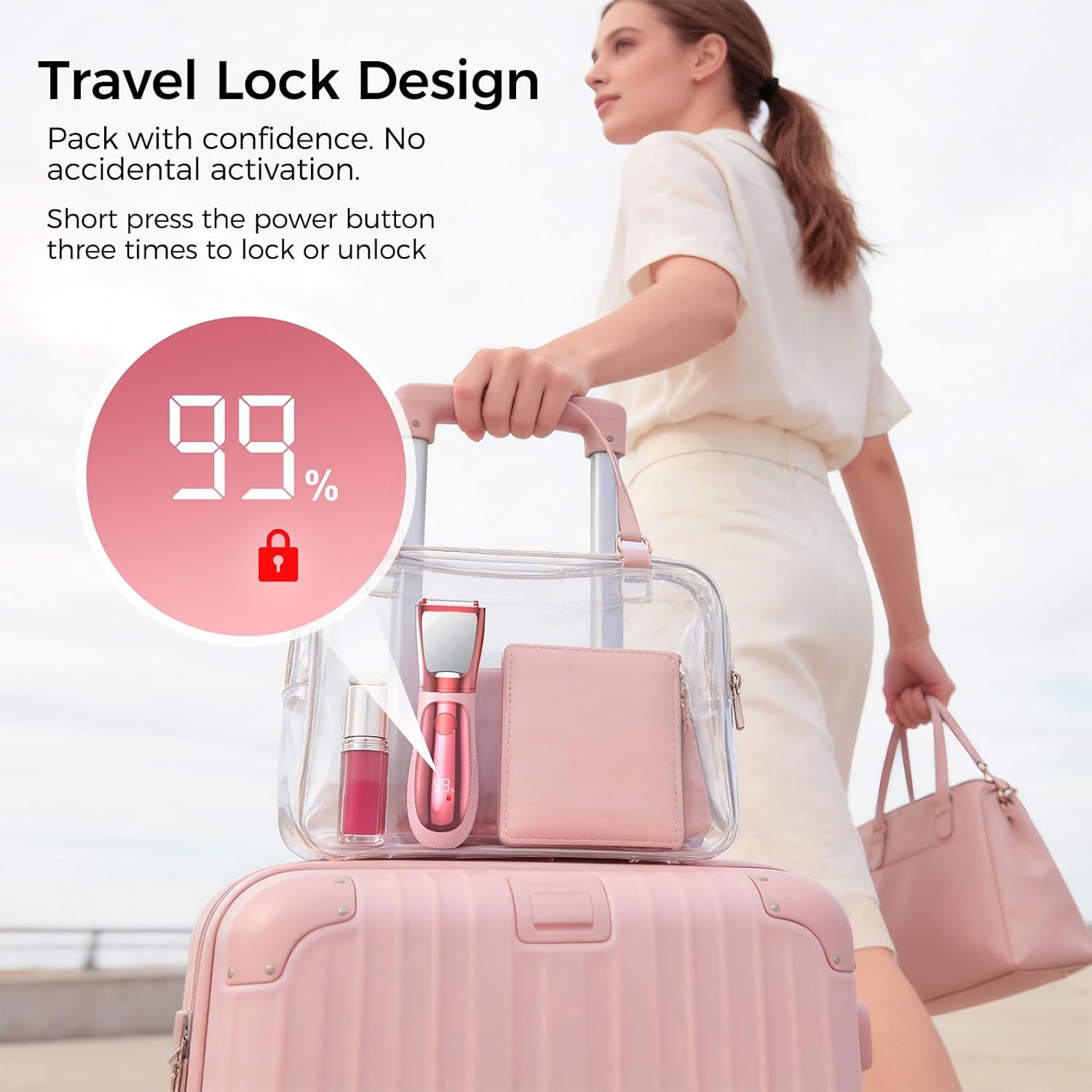 Bikini Trimmer for Women, 2 in 1 Electric Razors Shaver, IPX7 Waterproof Body Hair Trimmer with Mirror, LED Light & Display, Painless Pubic Hair Removal, Pink