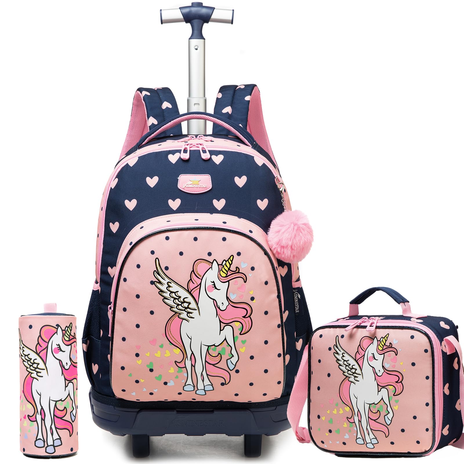 ZBAOGTW Rolling Backpack for Girls Unicorn Backpack with Wheels for Kids Backpacks for Daycare with Lunch Box Pencil Case