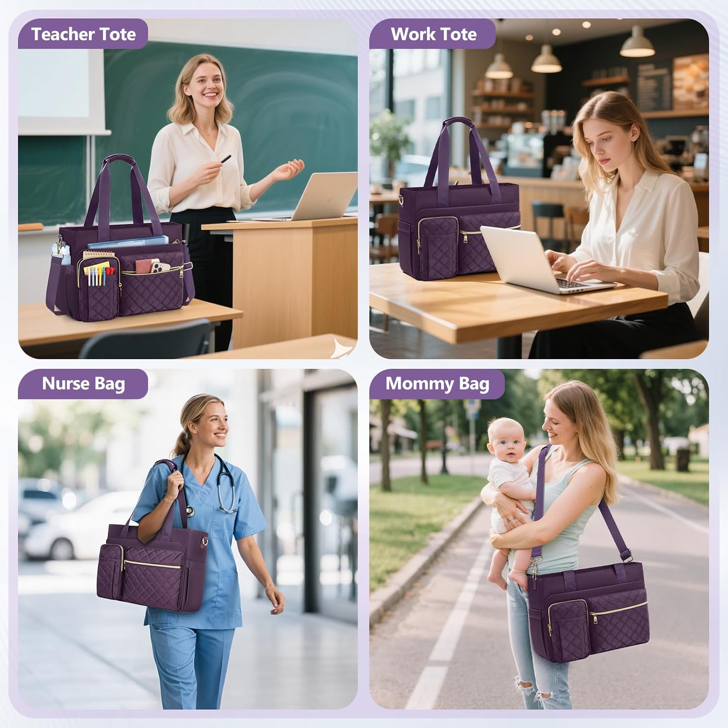SDYSM Teacher Tote Bag 15.6 inch Laptop Bag Work Bags for Women Nurse Tote Professional Computer Messenger Shoulder Bags Laptop Briefcase for Office, College, Nursing, Purple