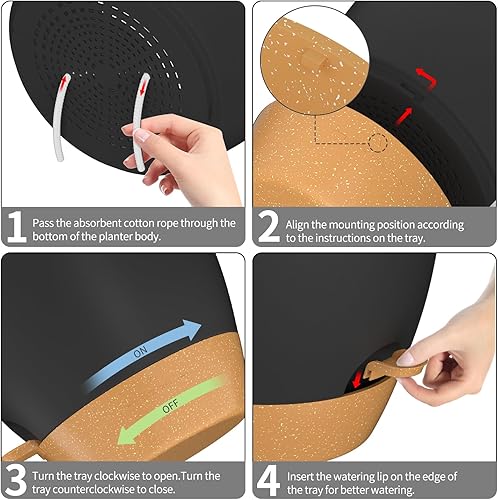 Miniatura 5 de Macetas de riego automático de plástico de 12109 pulgadas con agujeros de drenaje y borde de riego para plantas de interior y exterior (paquete de