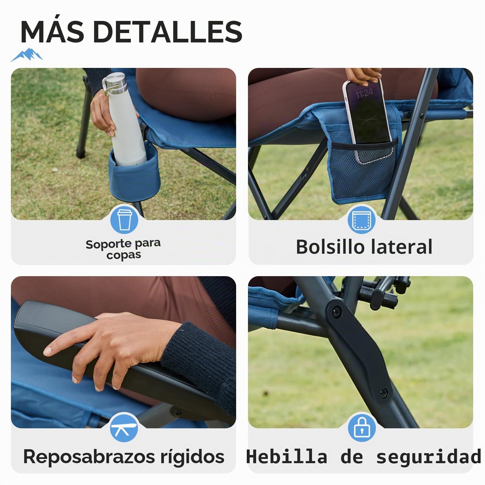 Portal Silla de camping plegable con respaldo ajustable en 3 posiciones, 160 kg, respaldo alto, silla de camping, silla de pesca, silla de jardín, silla de aluminio para jardín, balcón, picnic