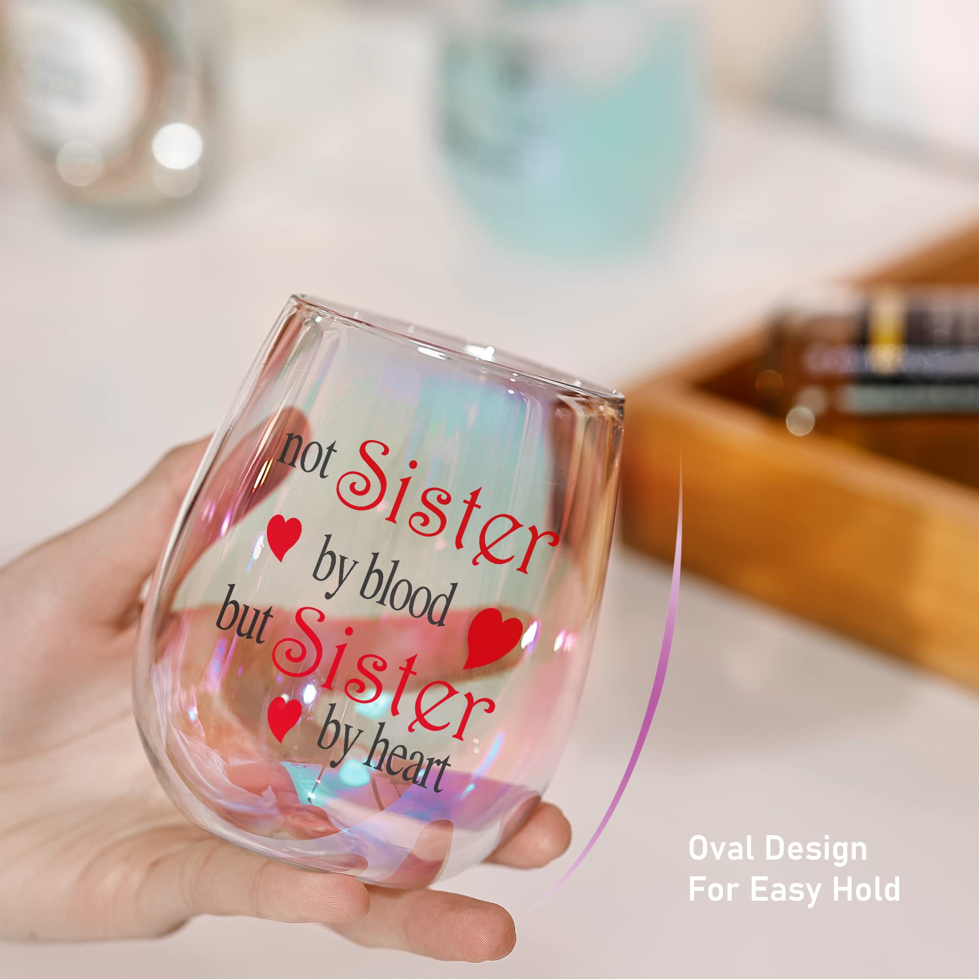 Jimiston Not Sisters by Blood but Sisters by Heart Wijnglas, 30 ml mok met spreuk, beste vriendin, cadeaus voor meisjes, vrouwen, zus, verjaardagscadeau, kerstcadeaus met geschenkdoos