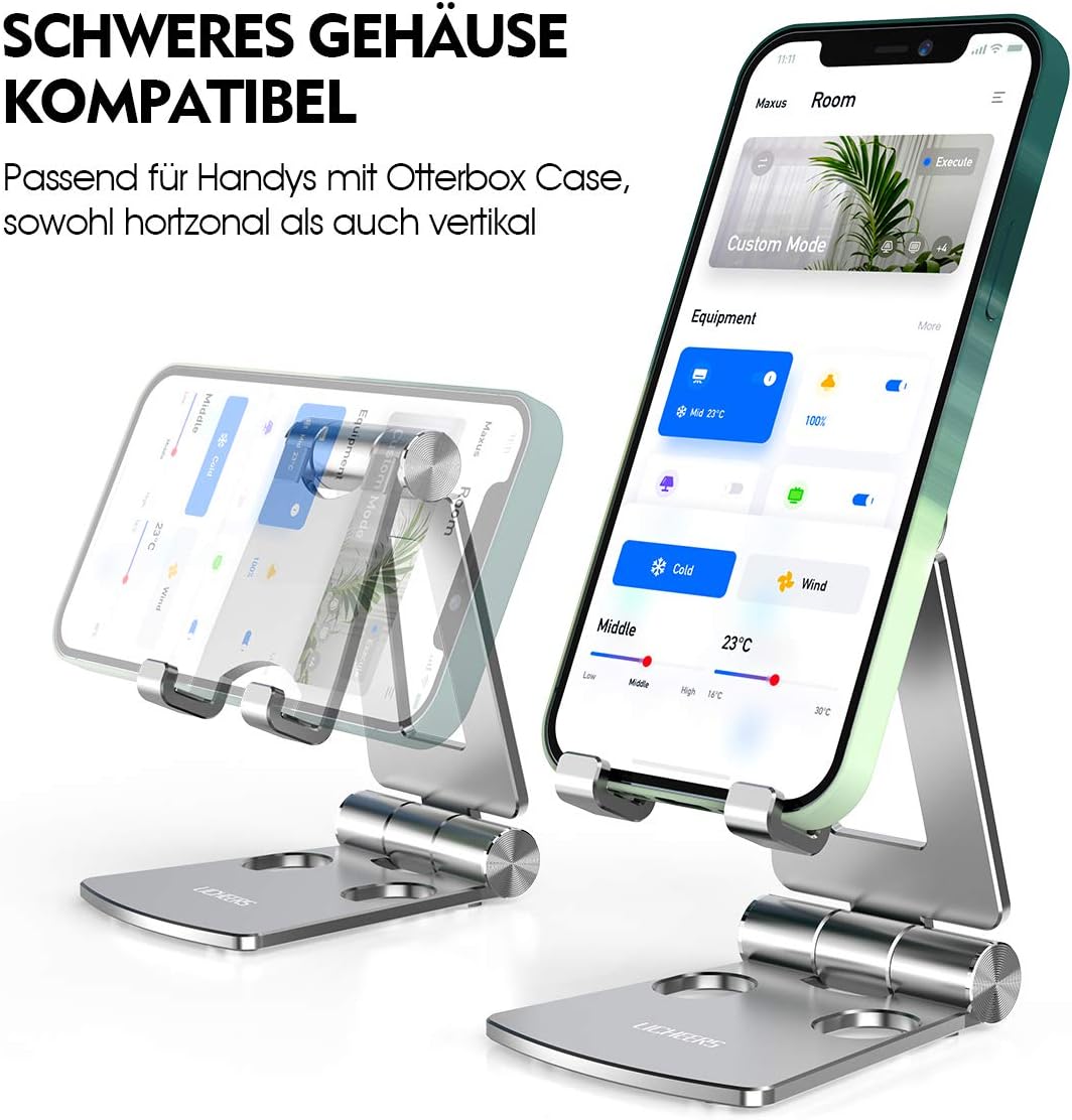 licheers Cell Phone Stand, Phone Stand for Desk, Foldable Desktop Phone Holder Dock Compatible with iPhone 14/13/12/11/mini/Pro Max, SE, XR, 8 Plus 7 6, Samsung Galaxy, Google Pixel and More(Silver)