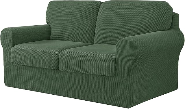 Sofa Cover Stretch Sofa Slipcover 2 Seater with 2 Backrest and 2 Seat Cushion Covers Separate Furniture Protector Loveseat Cover 145-178cm 5 PCS (Army green)