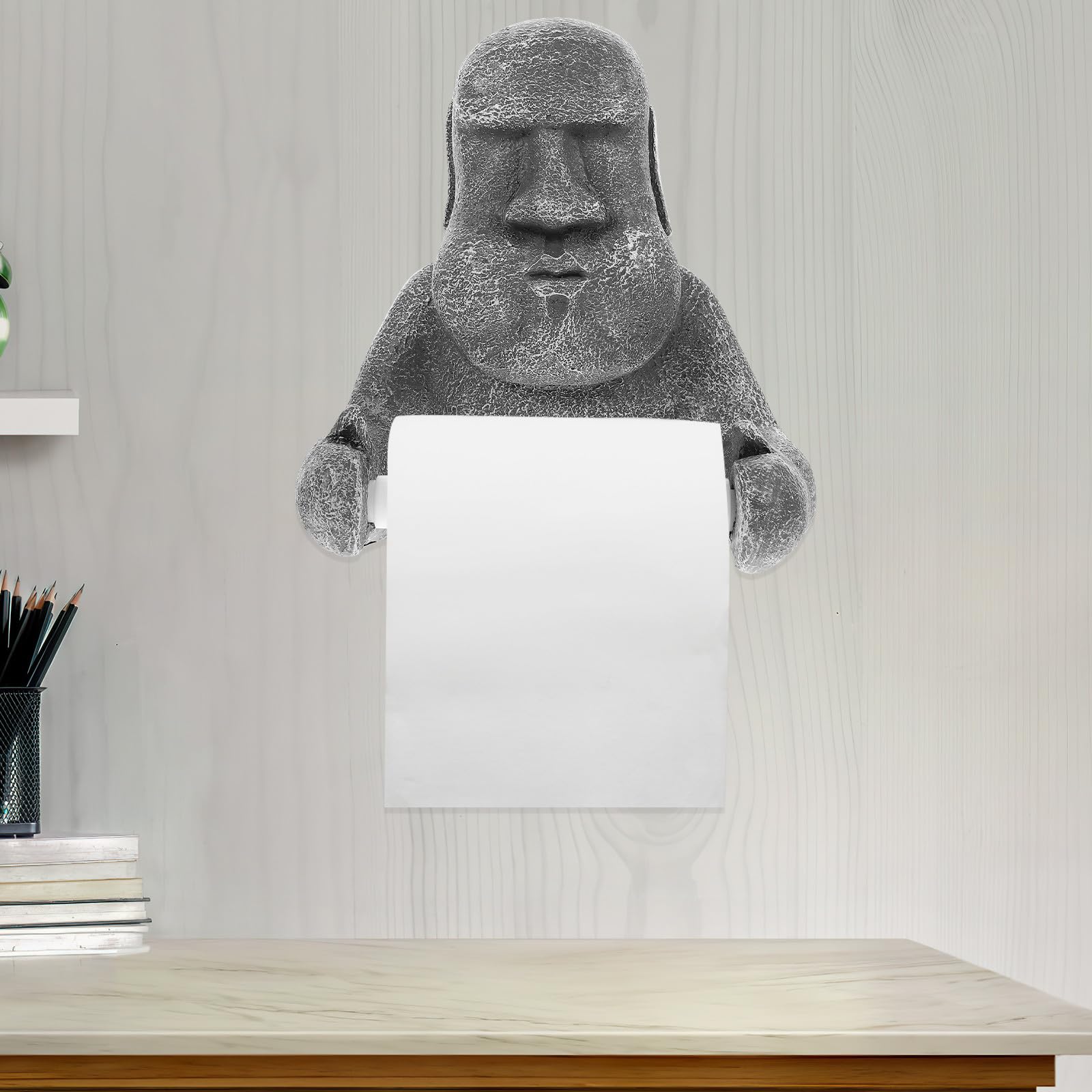 Portarotolo da Tavolo Statua Moai in Resina, Stabile e Creativo