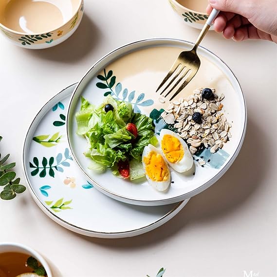 Dinner Plate Creative Kitchen Dinnerware Set 4-Piece Ceramic Dinner Plate Sets, Plate Bowl Mug, Service for 1, Personality Household Dishes Set Tray