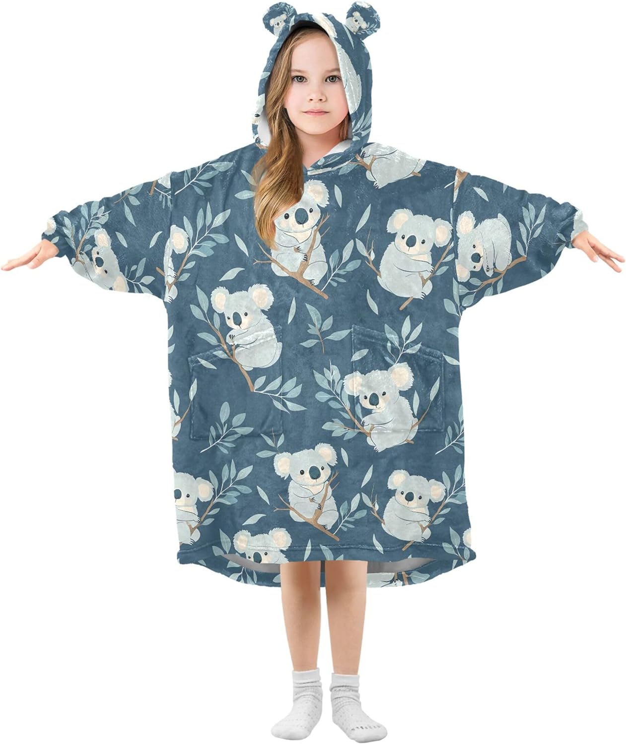 Cute Koala Kids Wearable Blanket Hoodie with Pocket and Sleeves for Toddlers, Cute Hoodies Girls Boys B0404150